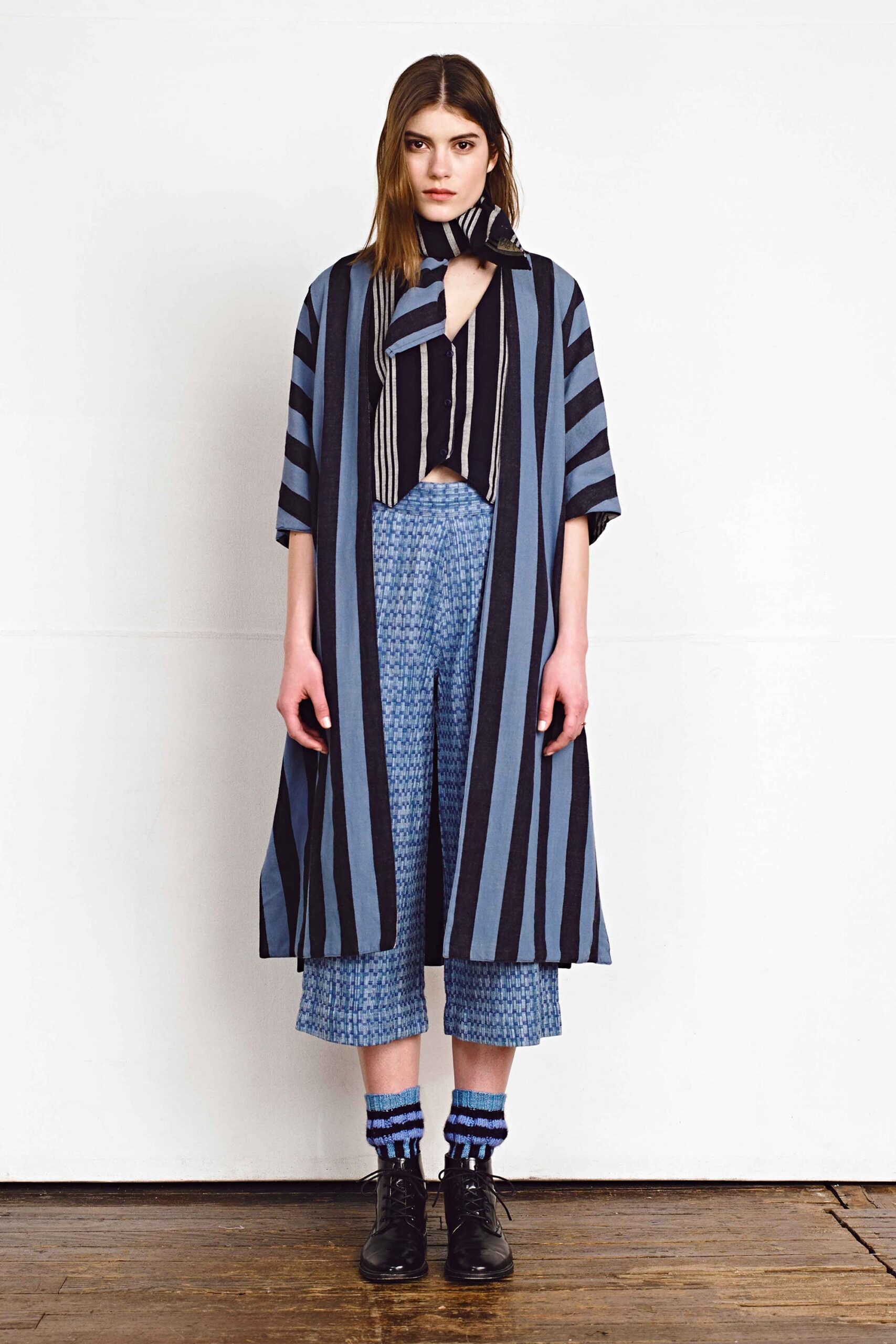 blue striped relaxed coat