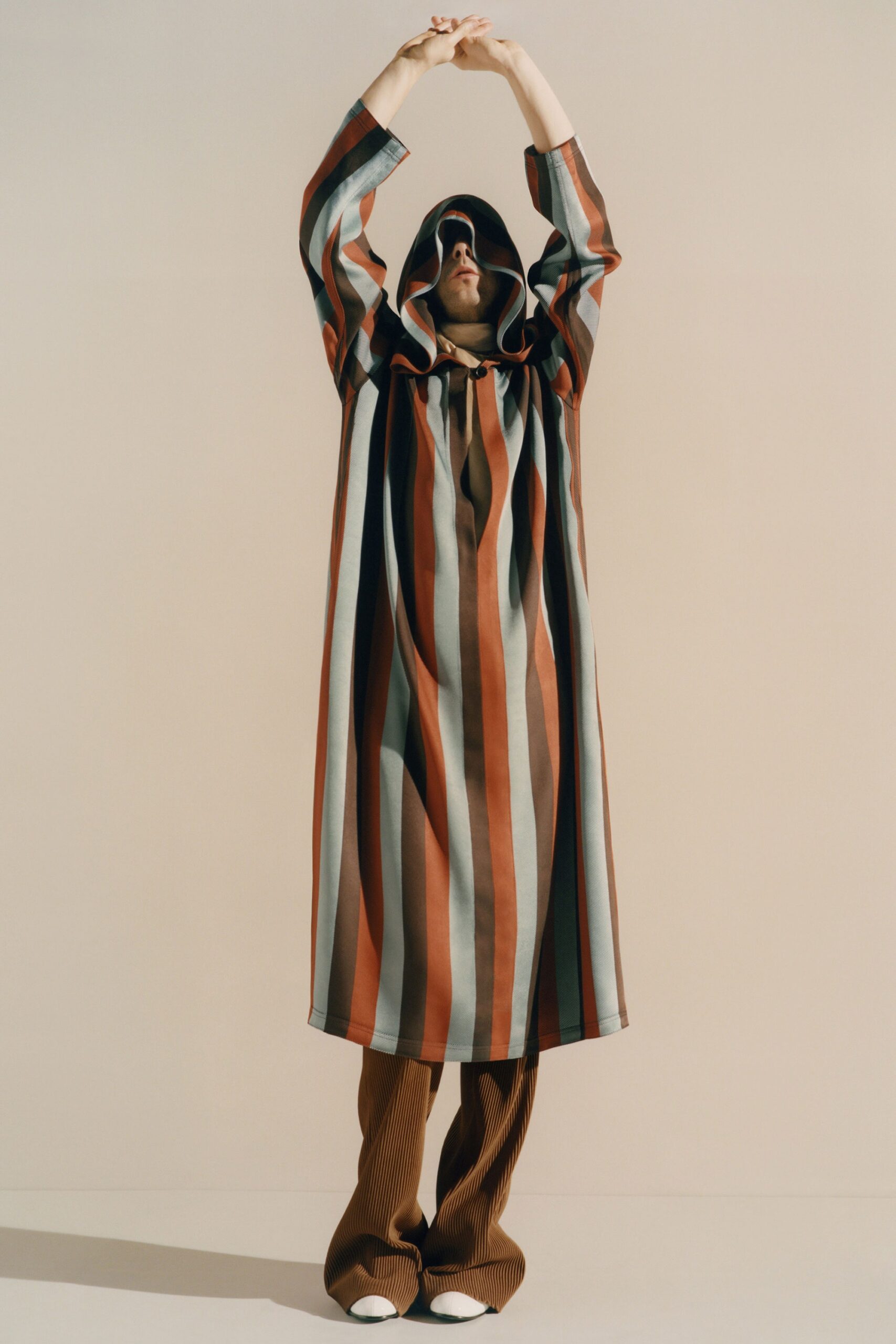 striped maxi dress with hood