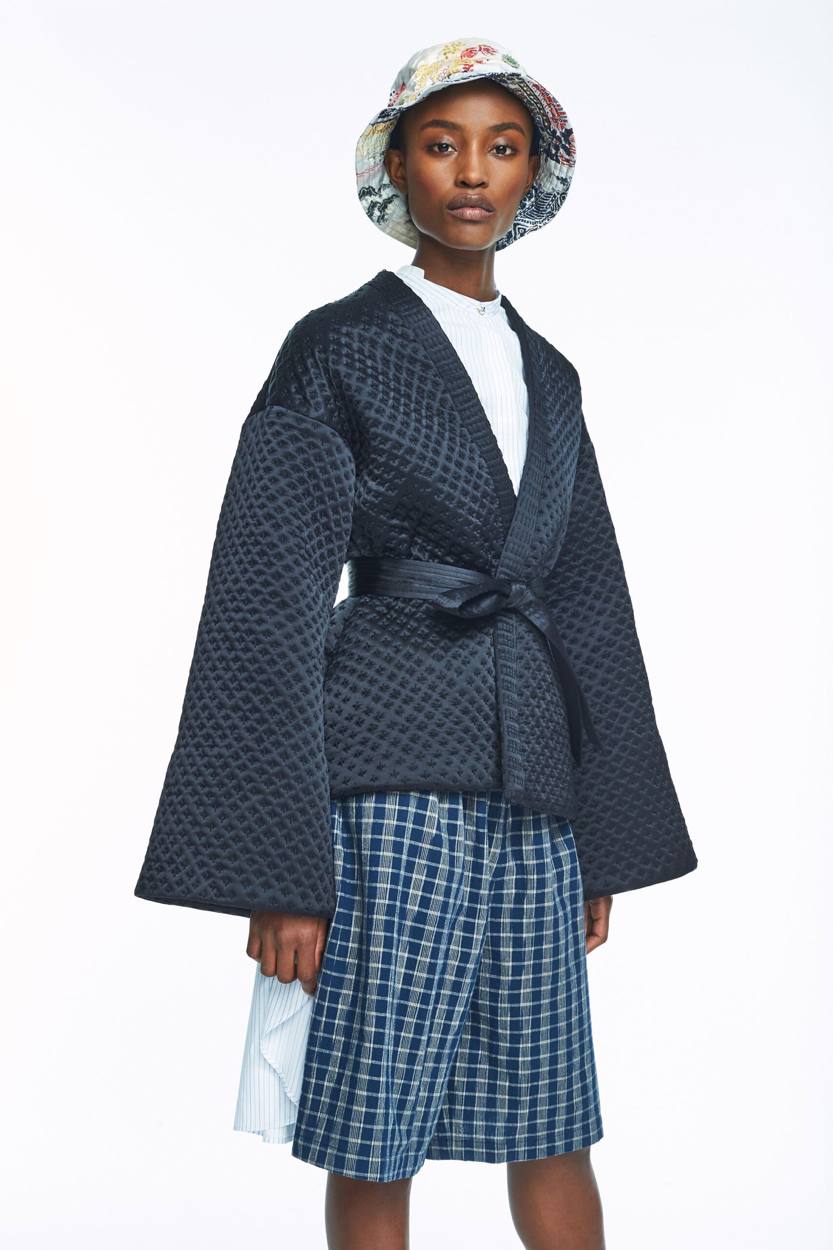 blue cotton relaxed checked shorts