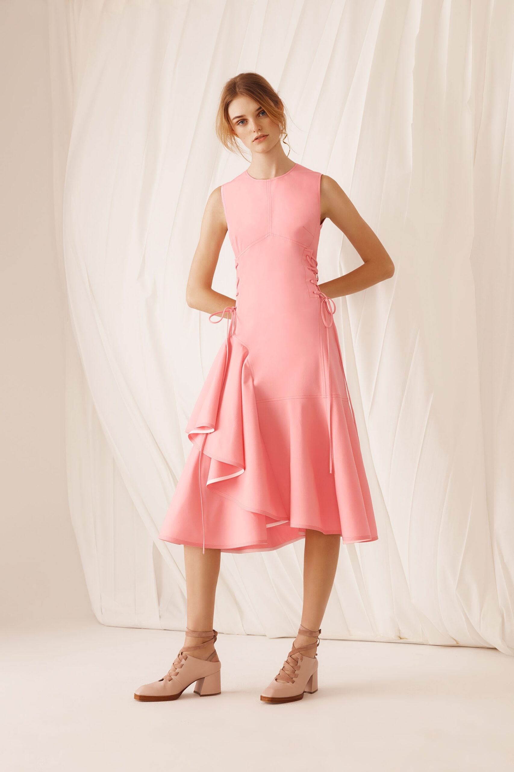 fitted pink midi dress