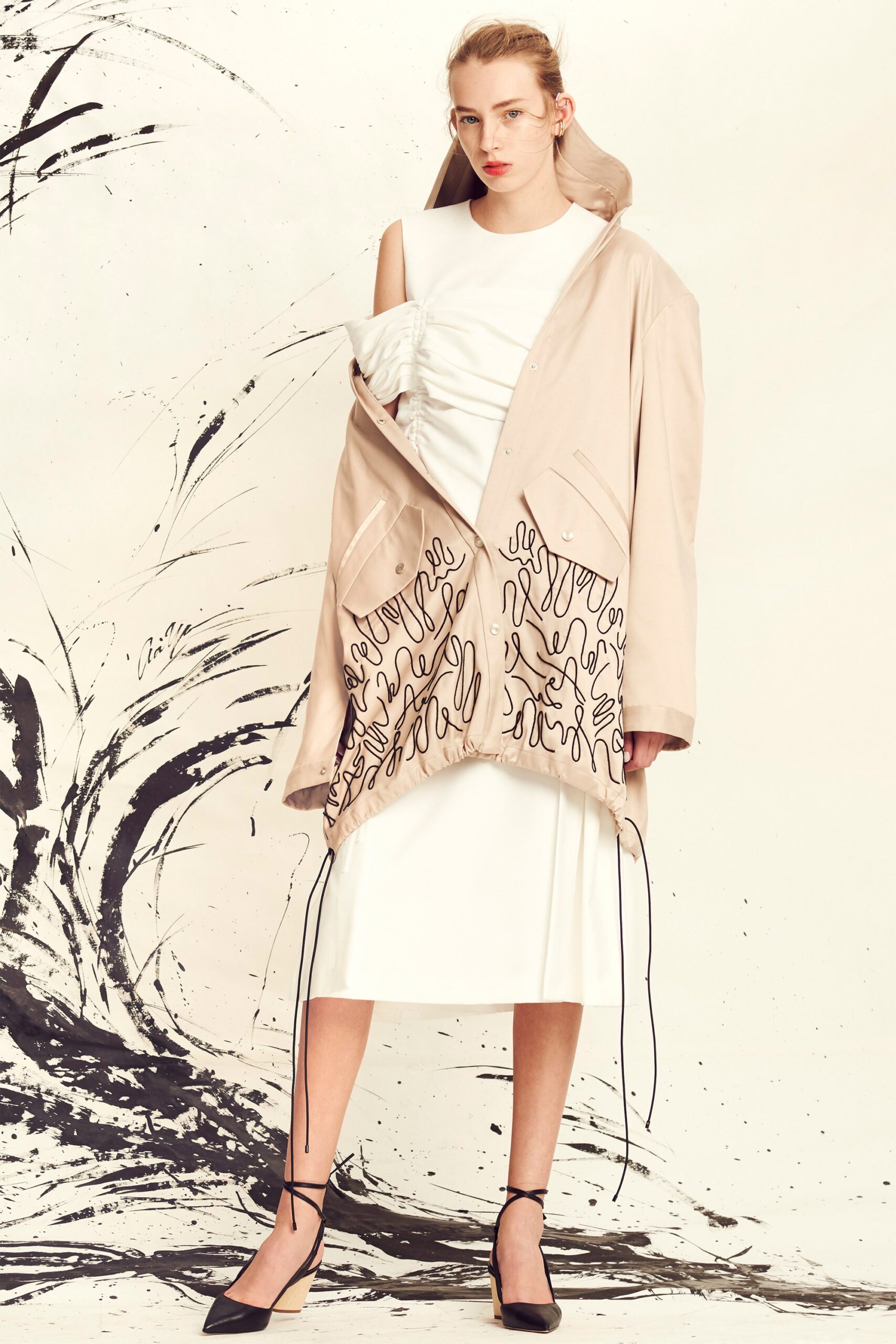 white cotton sleeveless v-neck fitted straight-leg midi dress