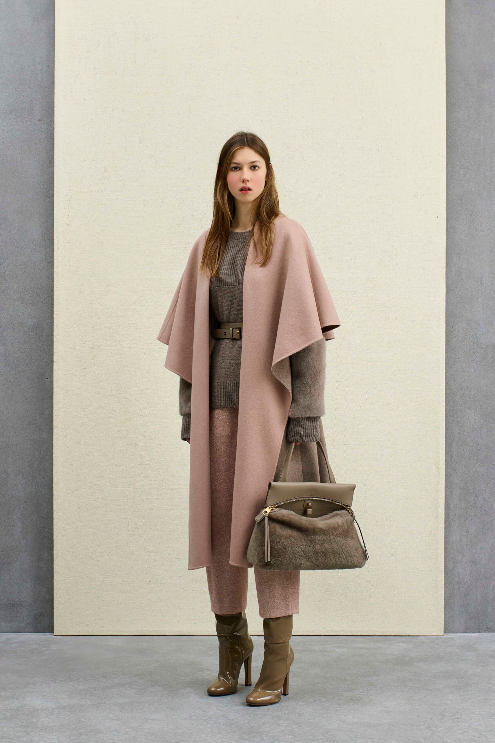 pink wool sleeveless relaxed draped coat