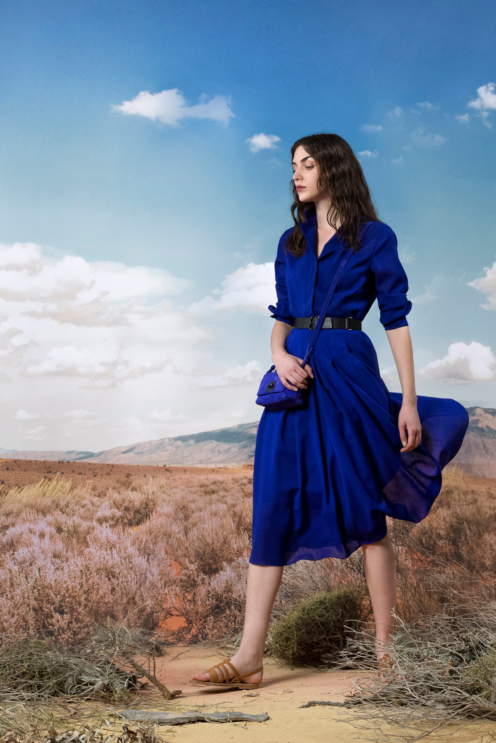 blue silk midi dress