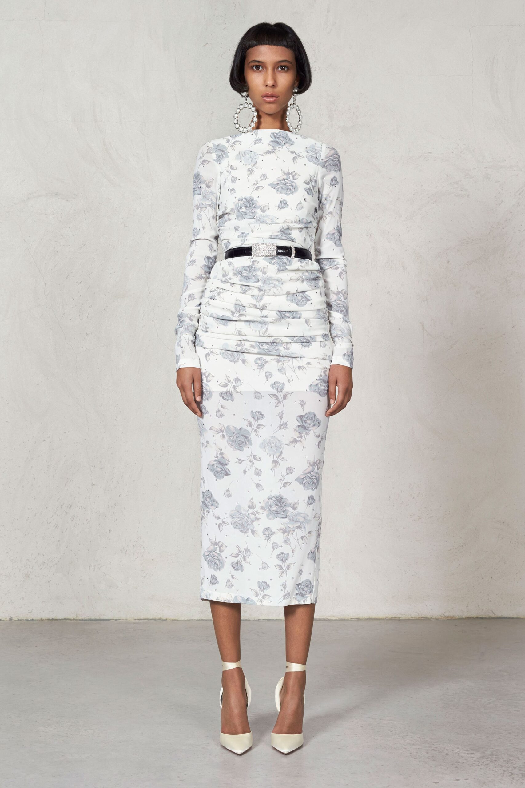 fitted floral midi dress
