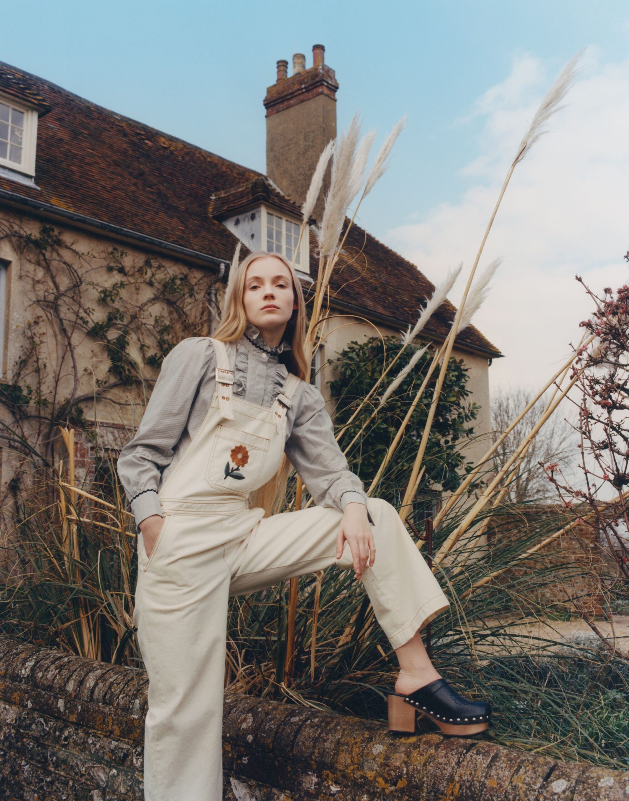 beige cotton relaxed pockets overalls