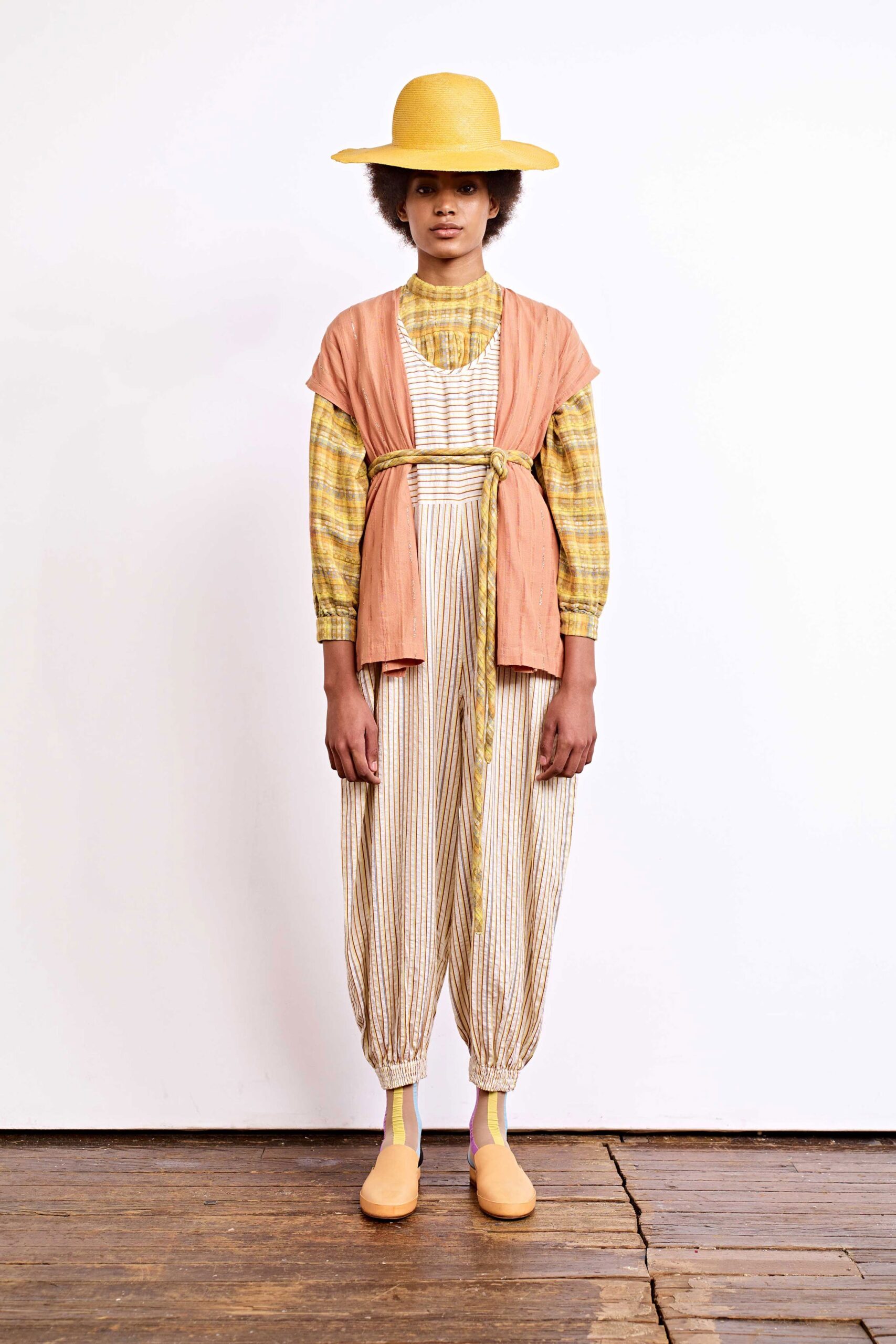 relaxed striped jumpsuit with vest