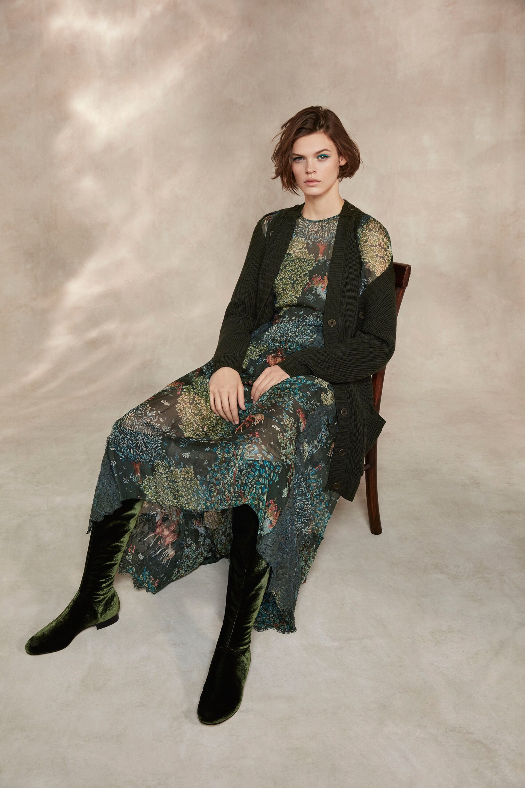 floral midi dress with cardigan