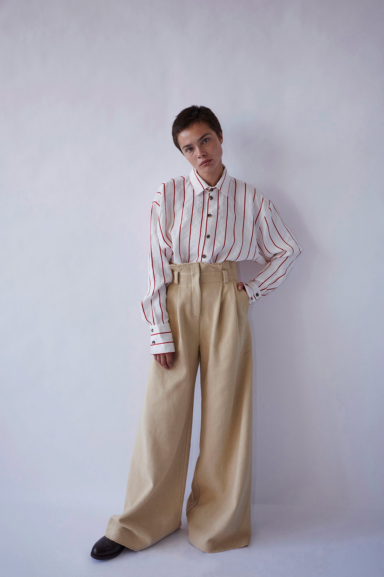 relaxed striped shirt with wide-leg pants