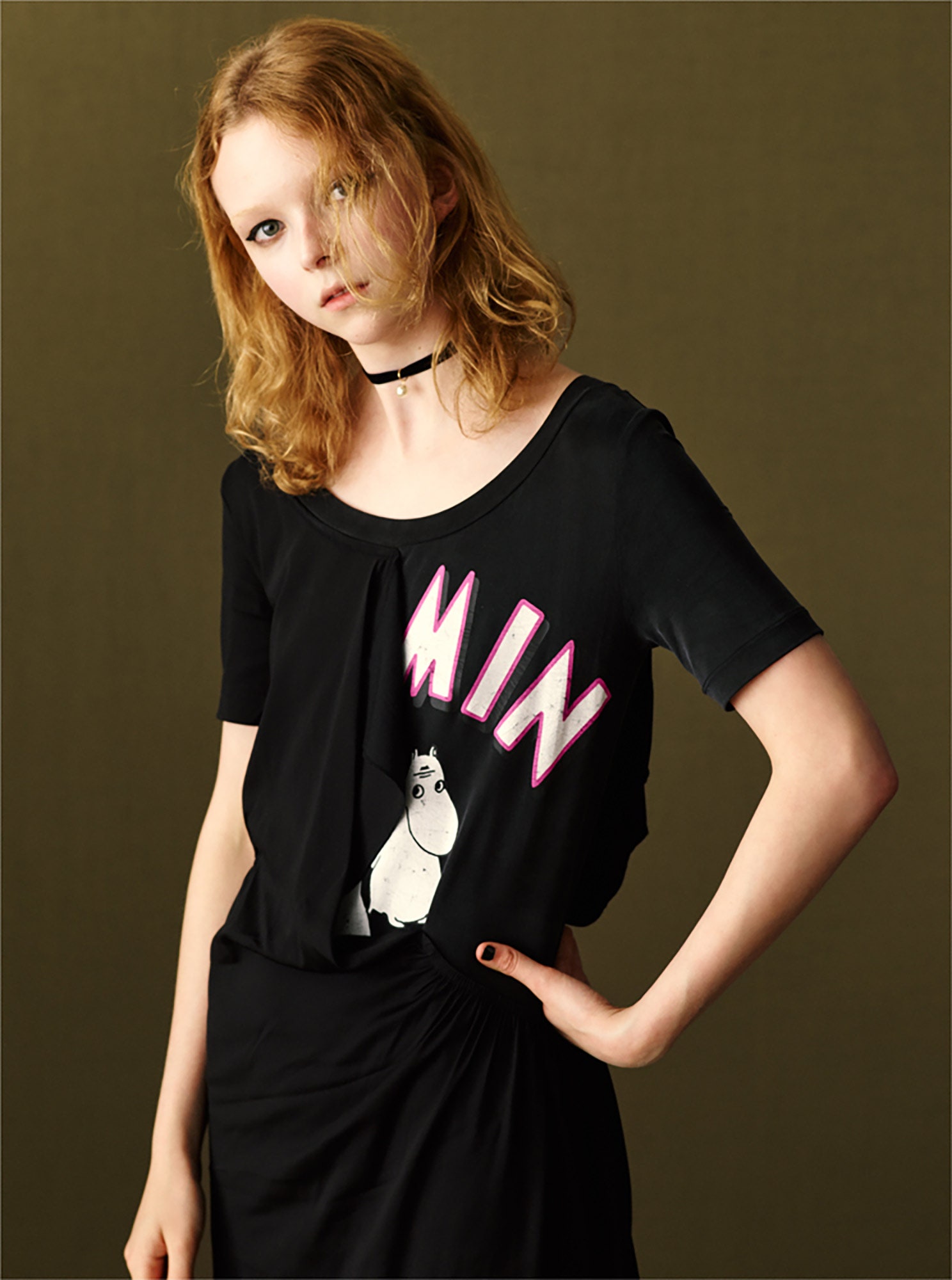 black t-shirt and skirt