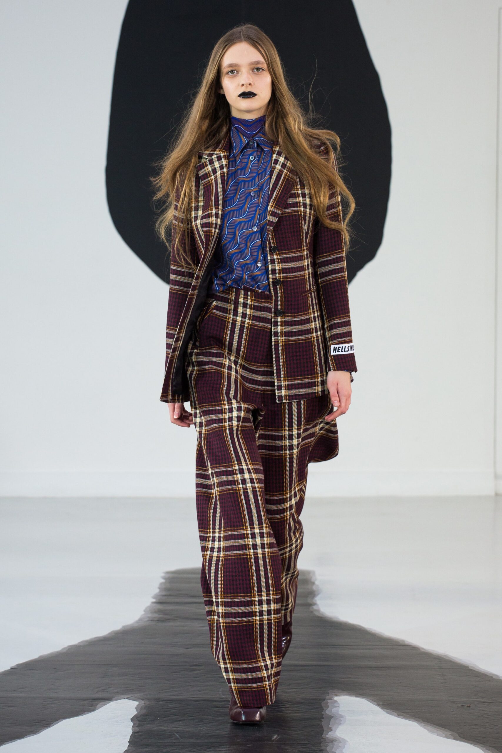 red cotton long-sleeve collared tailored checked suit