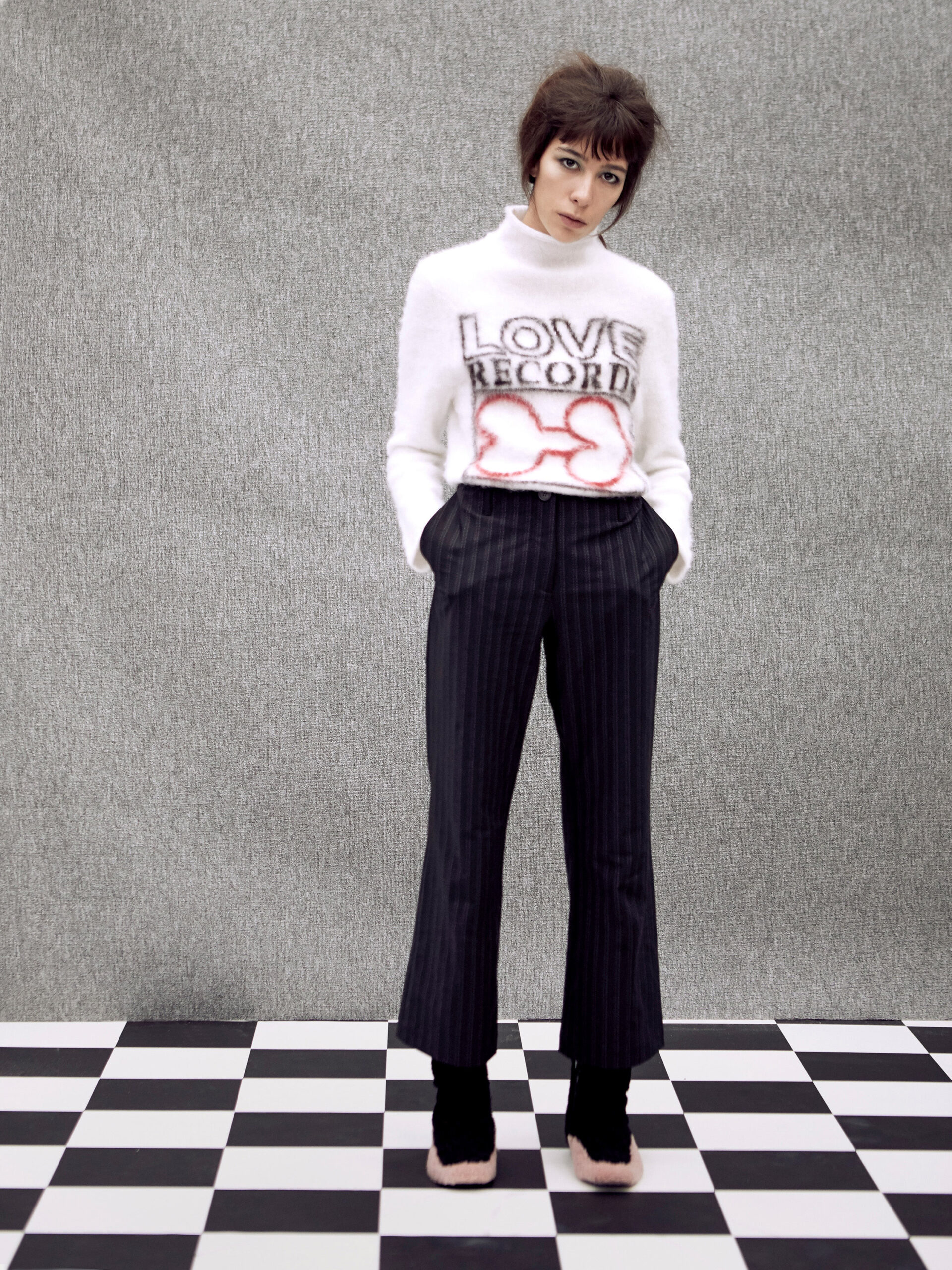 black cotton fitted flared pants