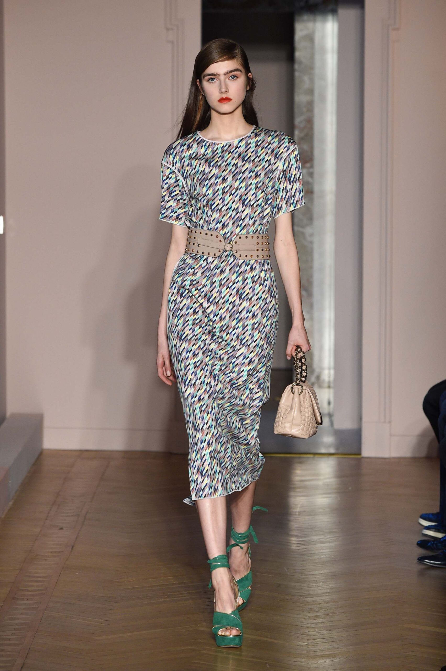 multi-colored fitted midi dress
