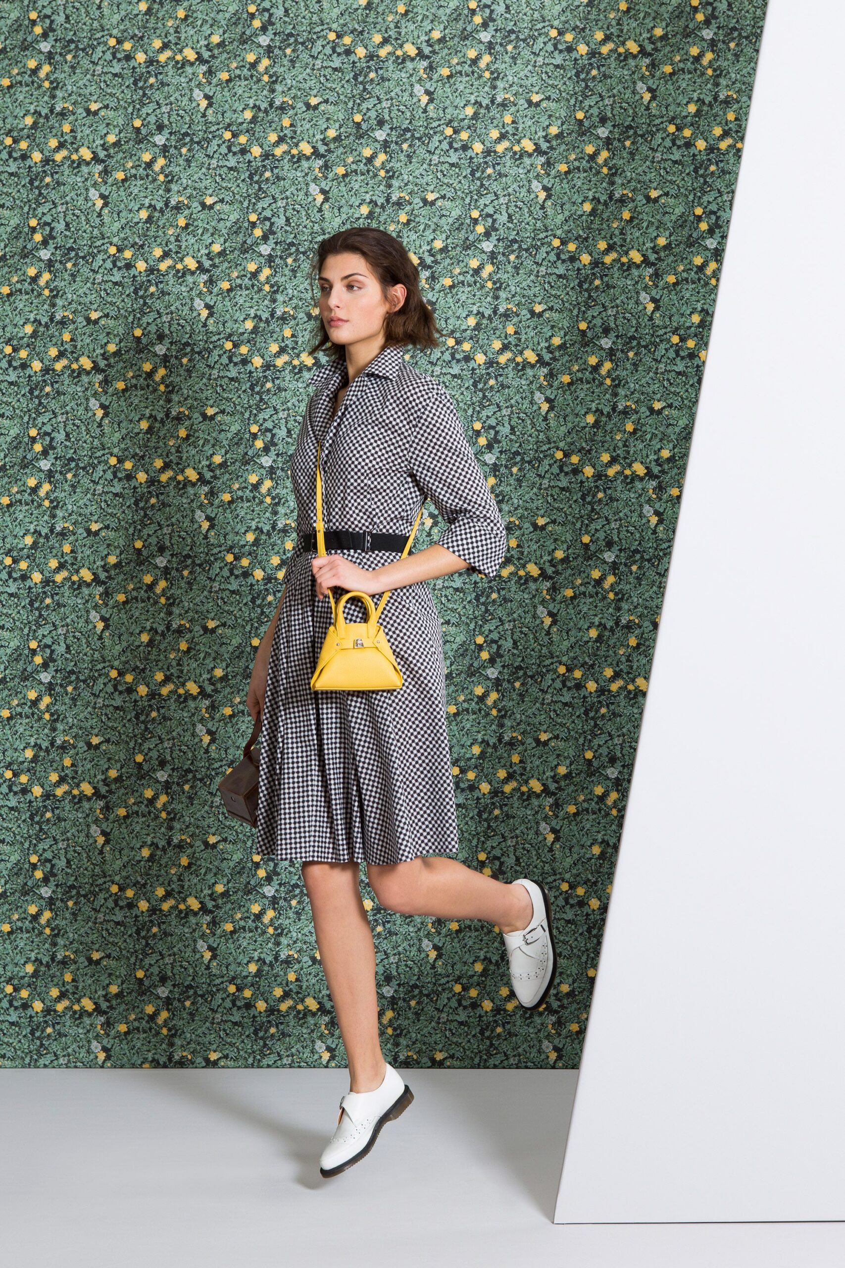 black and white checked midi dress