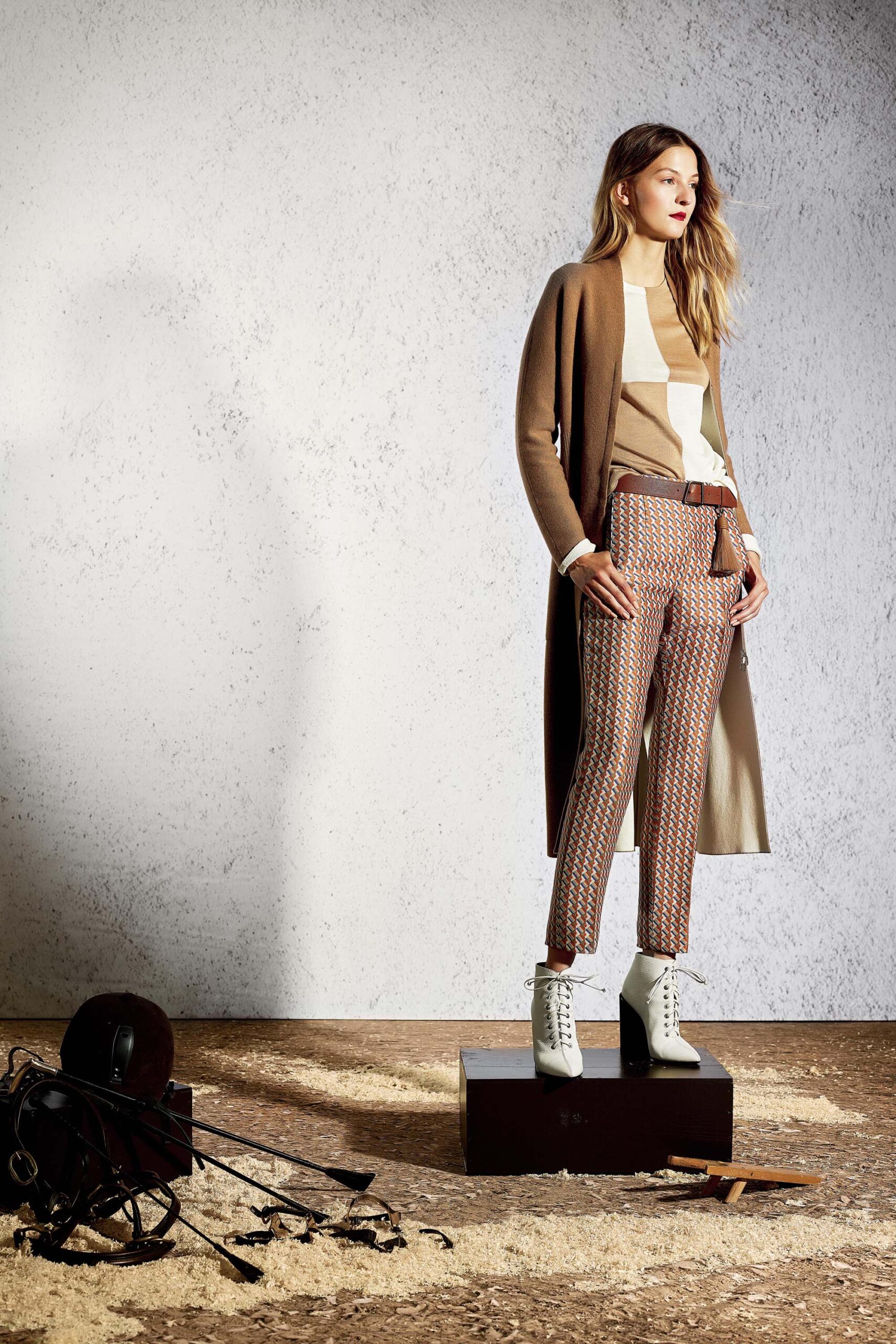 beige cardigan brown fitted top
