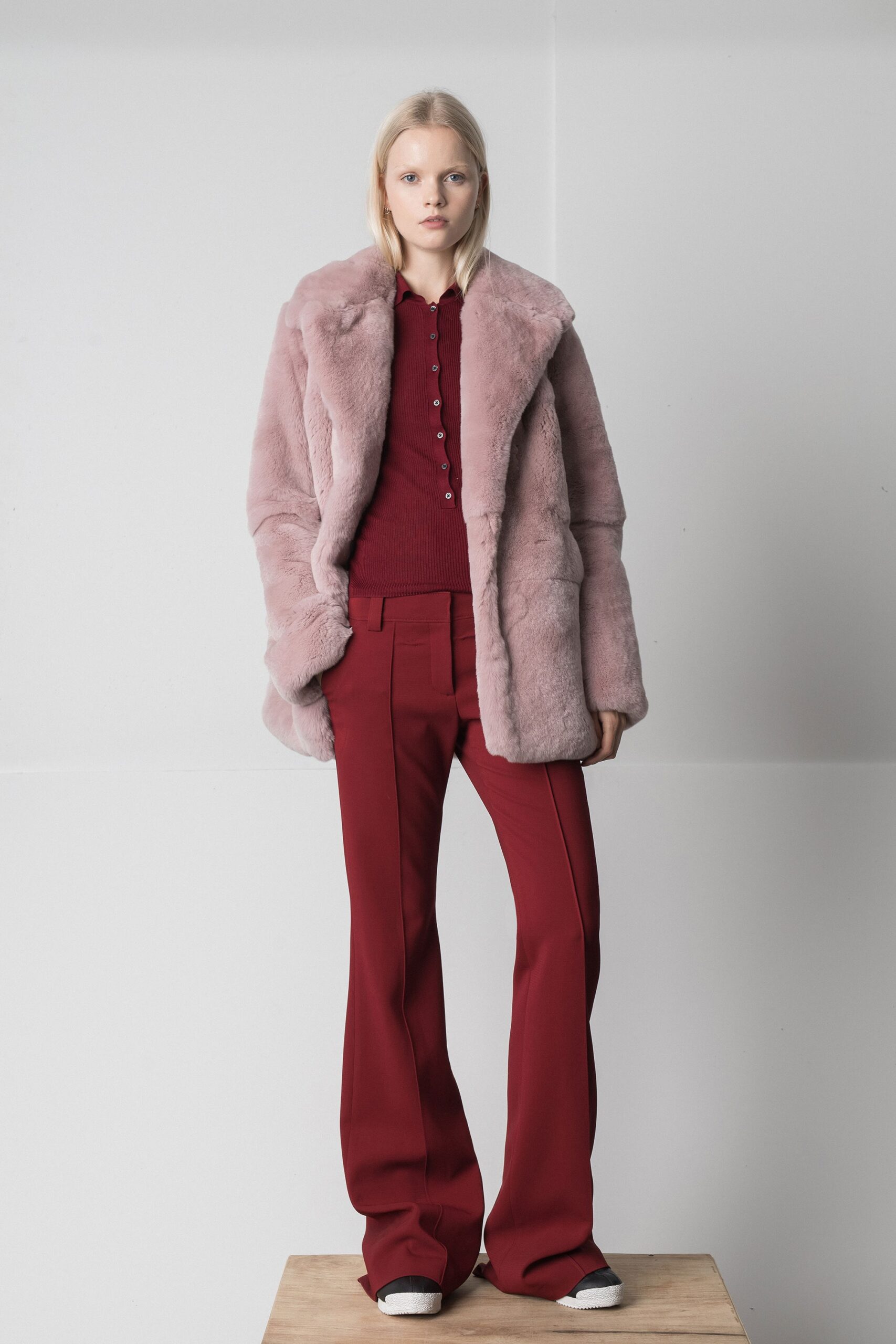 red cotton tailored flared pants