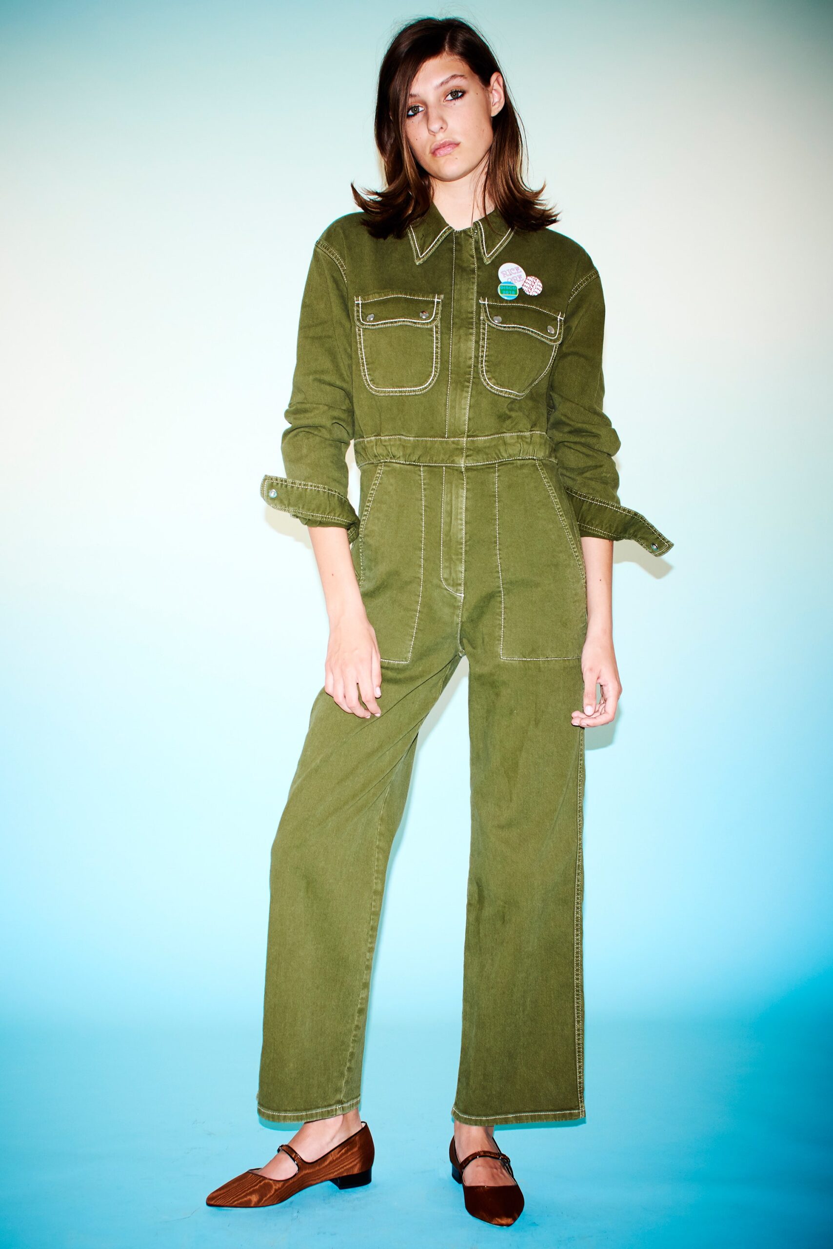 green denim relaxed jumpsuit