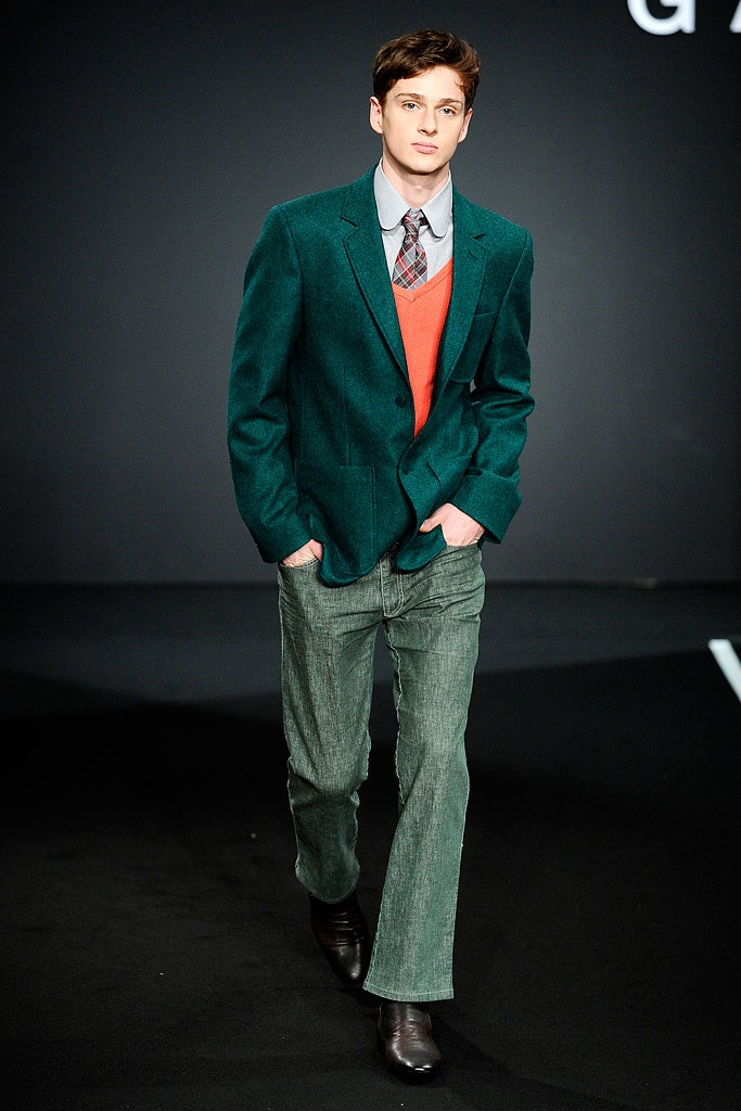 green denim slim flared pants