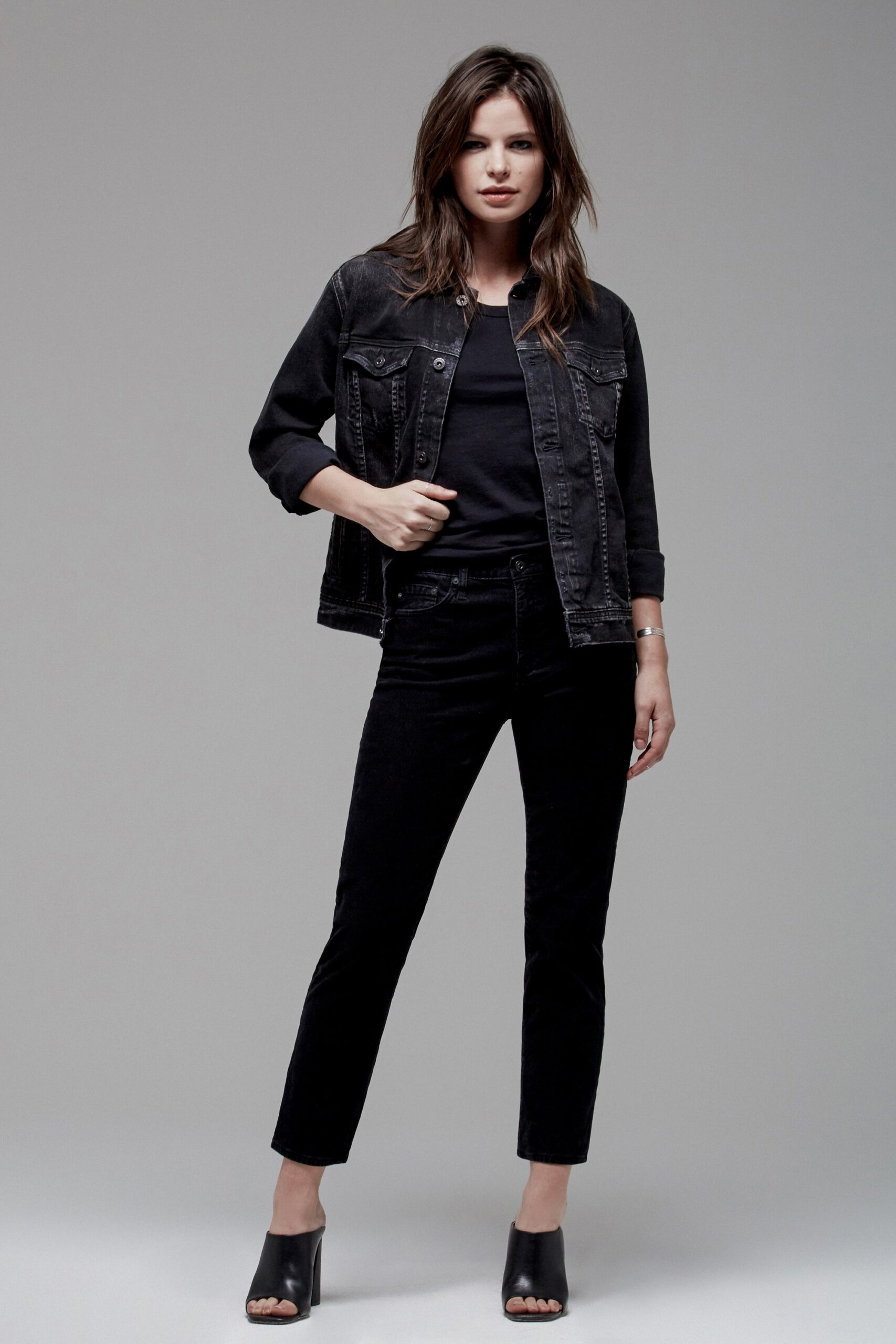 black denim jacket with fitted top