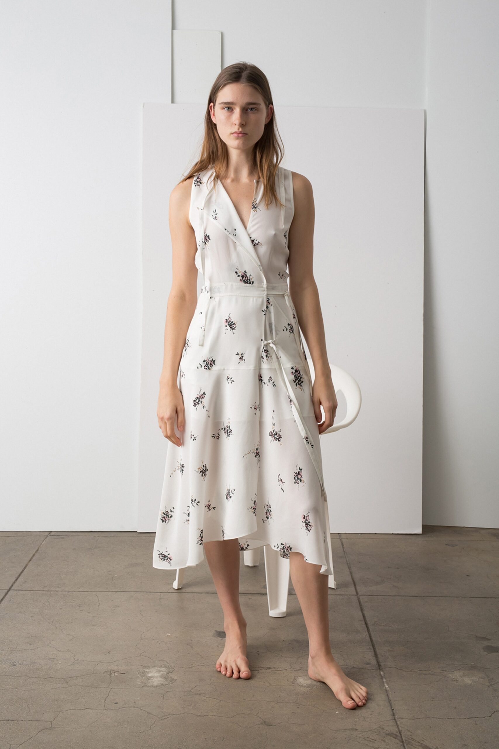 white floral silk midi dress