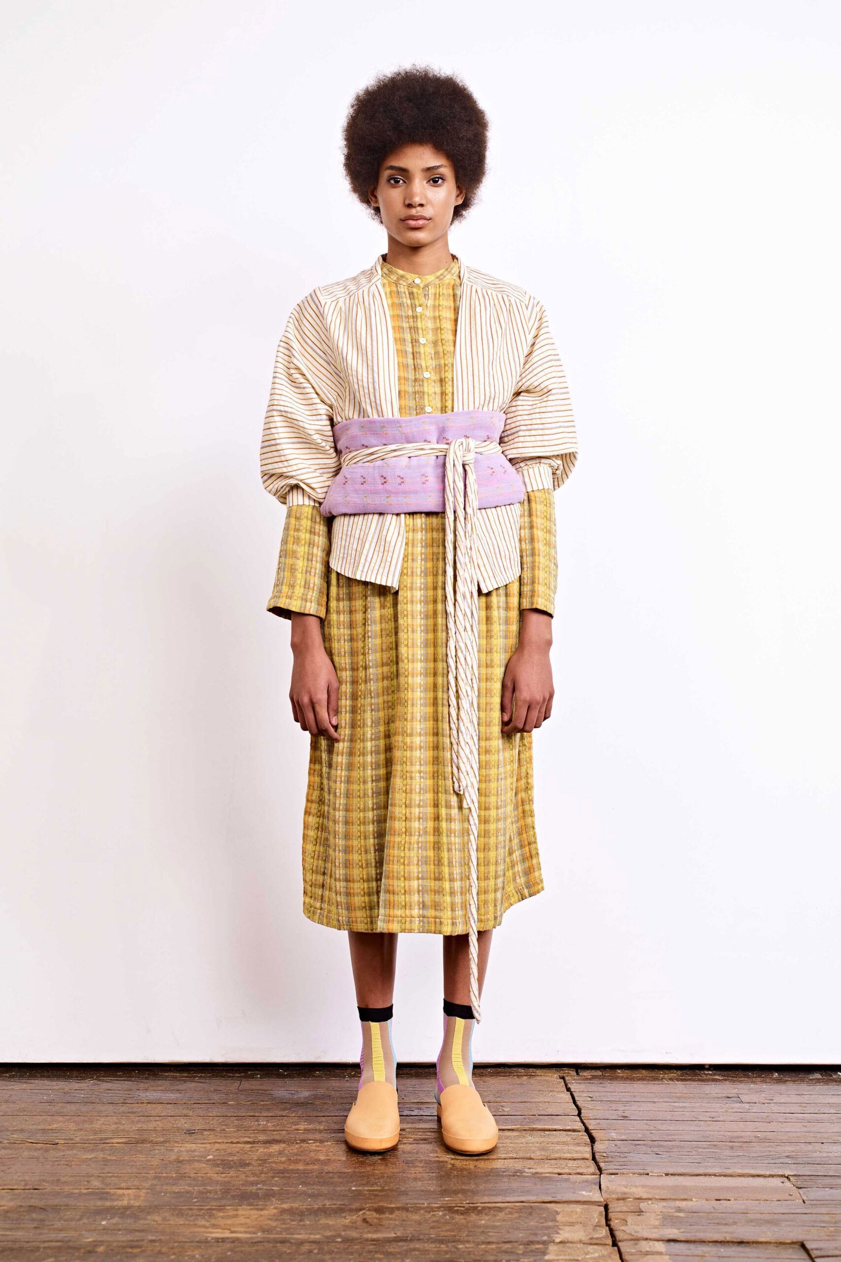 relaxed yellow green checked dress