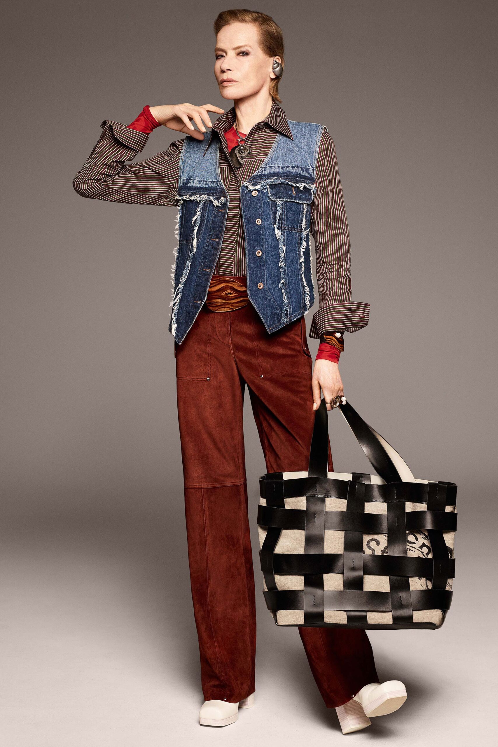 brown suede tailored straight-leg pants