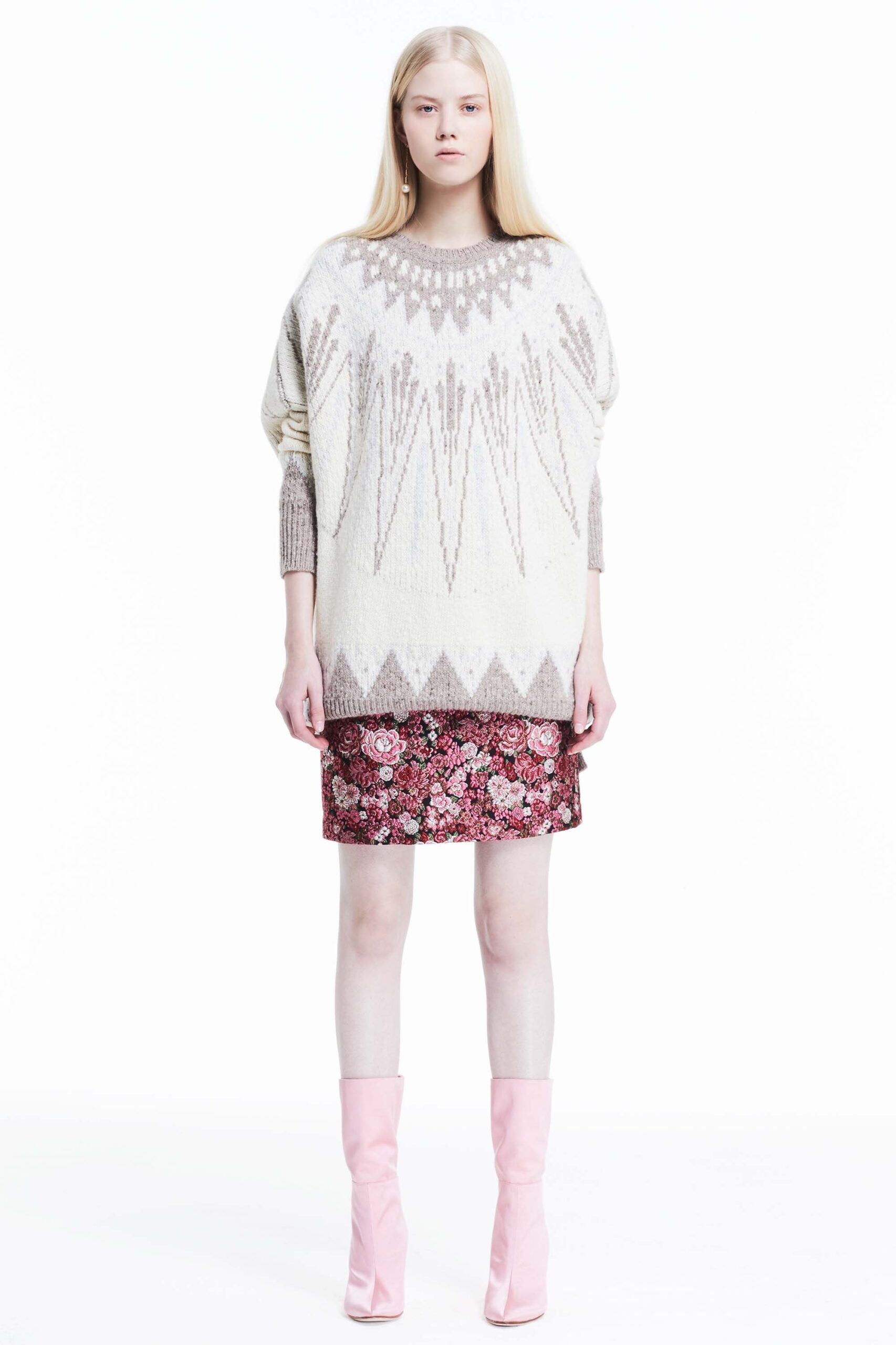 oversized sweater with floral mini skirt