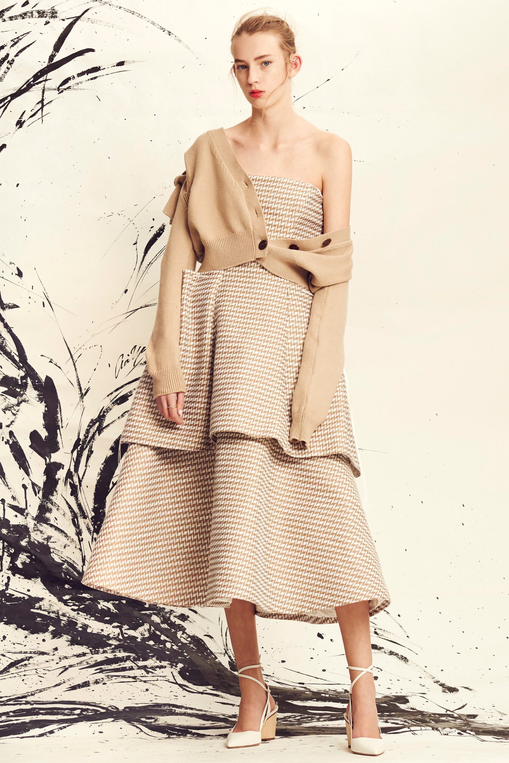 tan wool long-sleeve relaxed buttoned cardigan