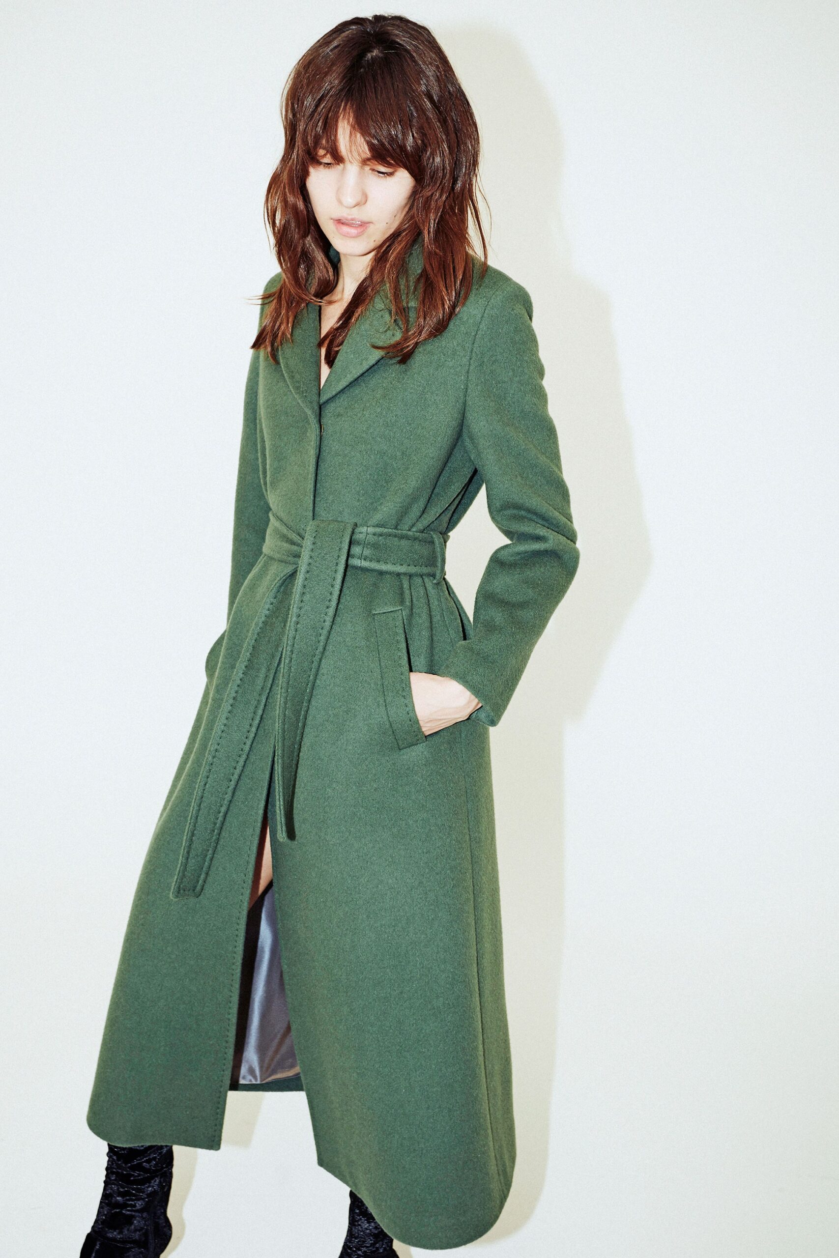 fitted green wool coat