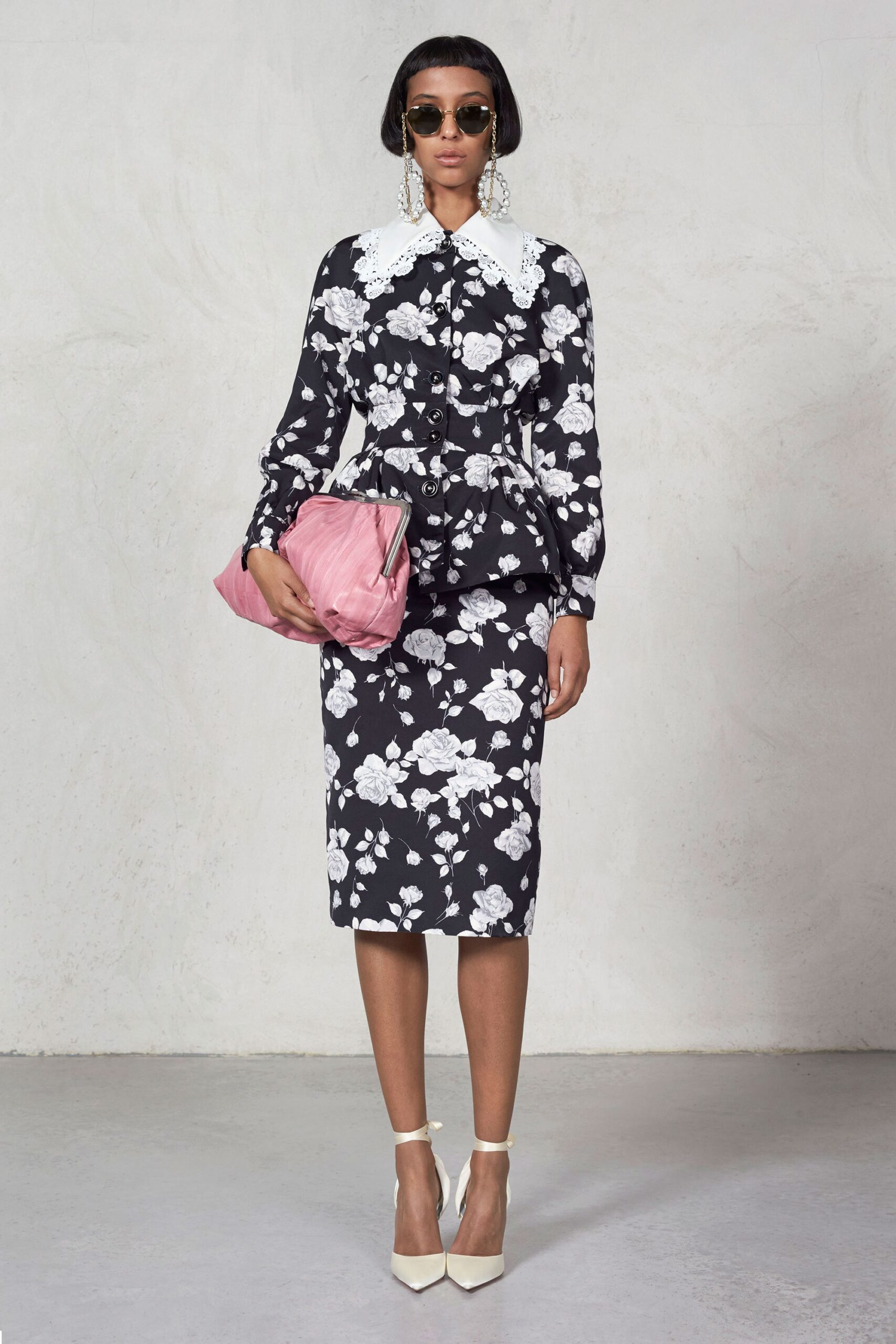 black and white floral midi dress
