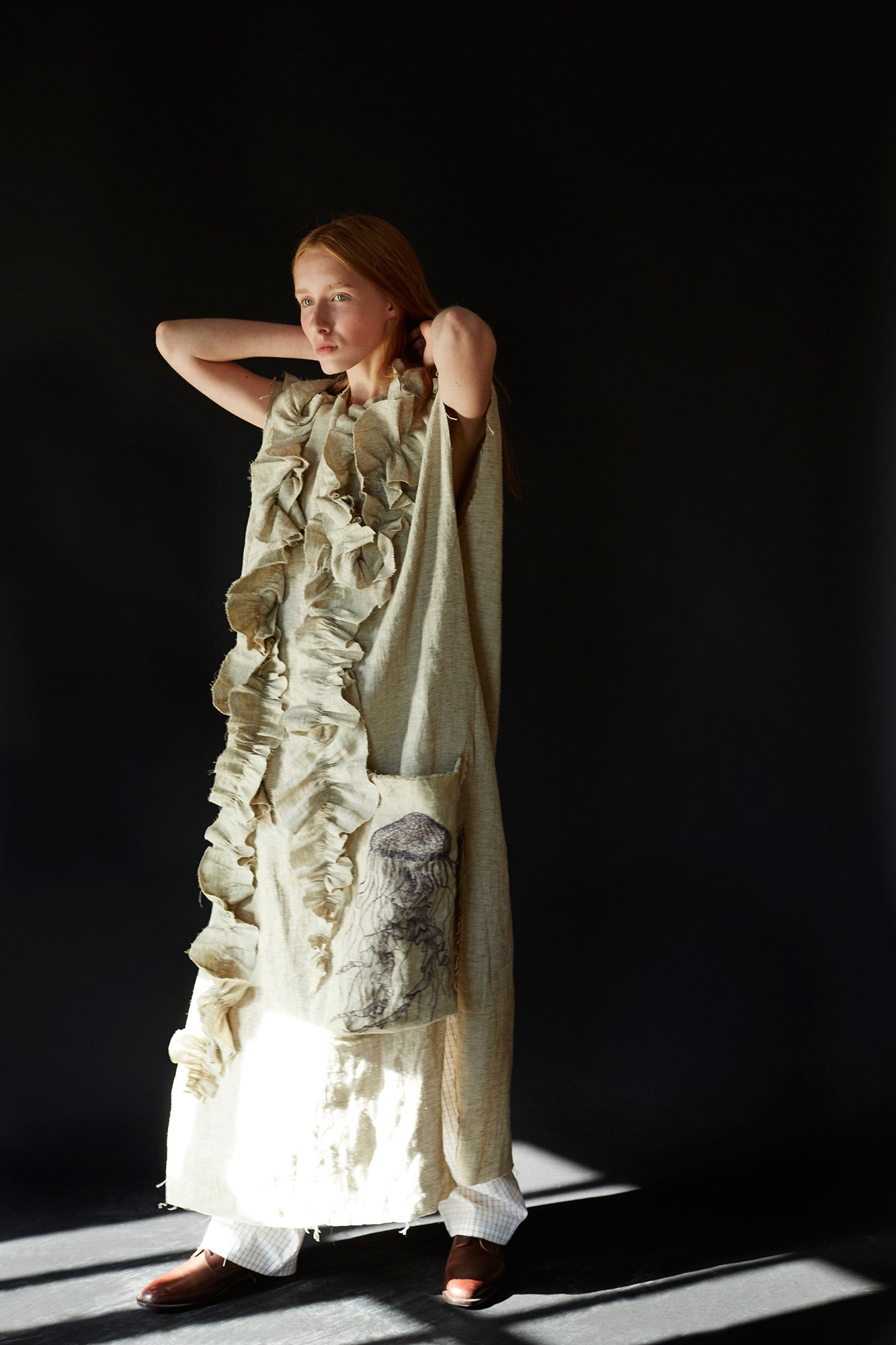 beige cotton sleeveless dress