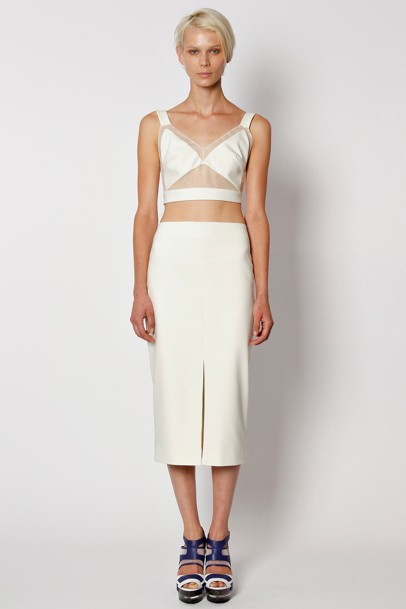 white crop-top and midi skirt