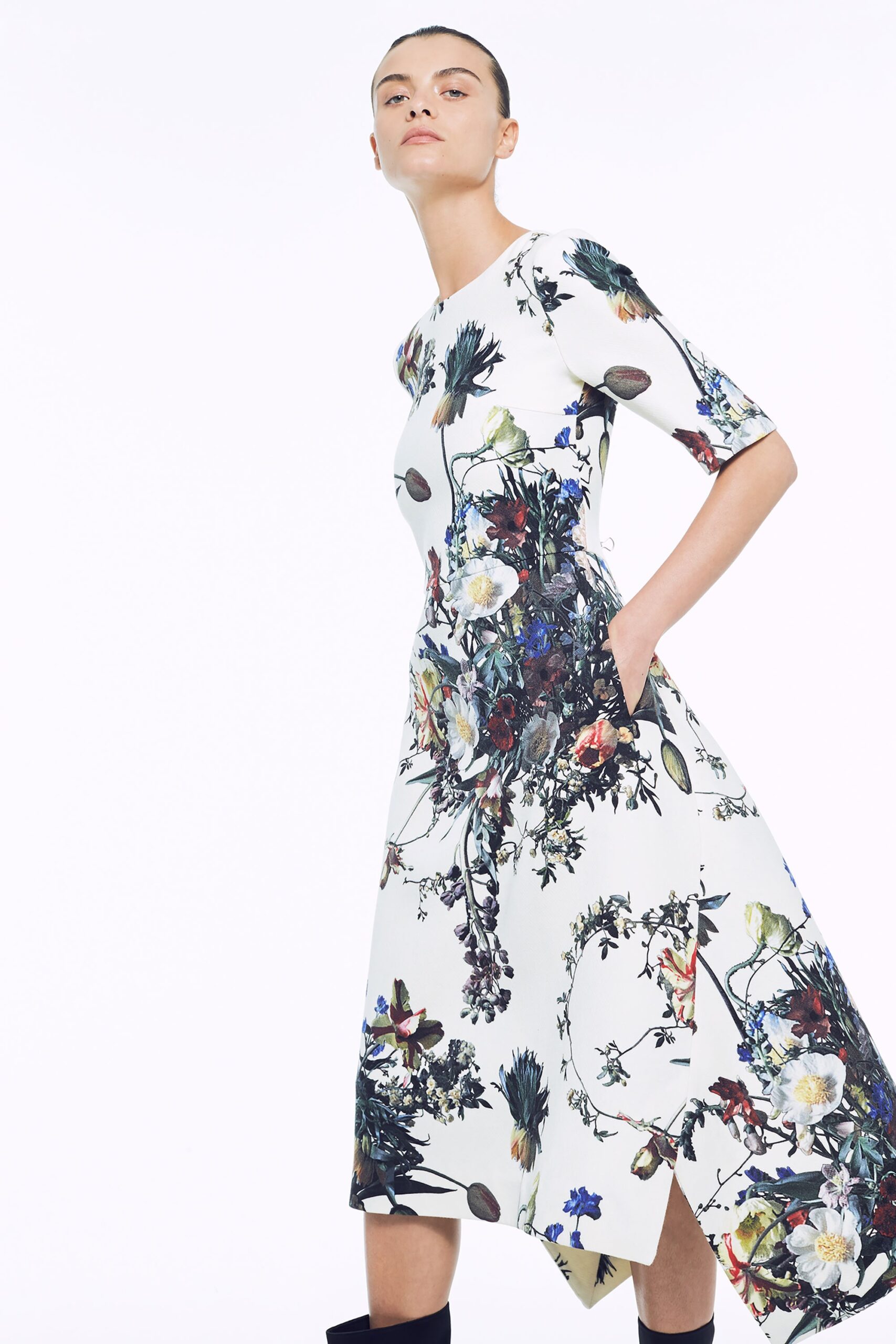 white floral printed midi dress