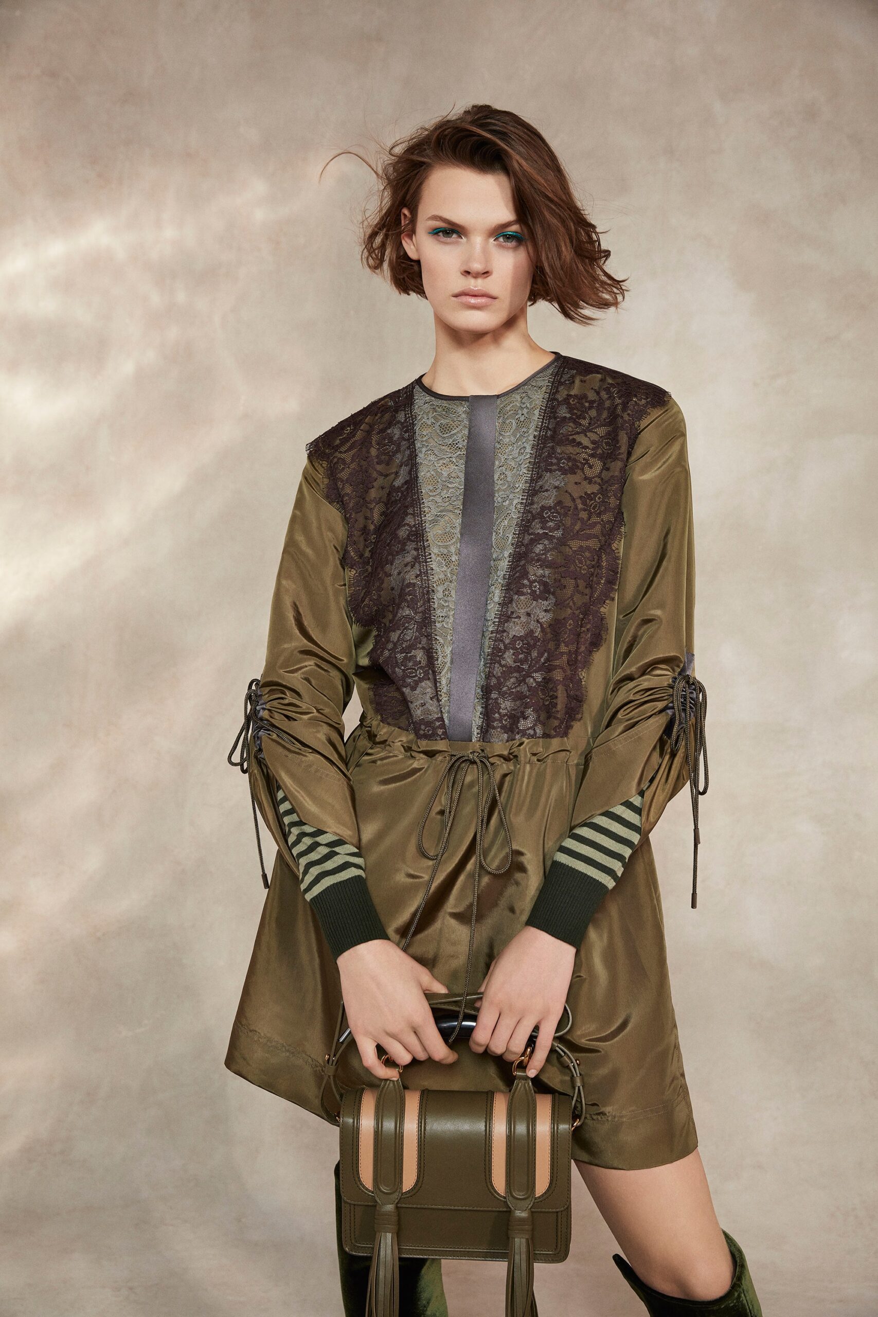 green silk mini dress with embroidery