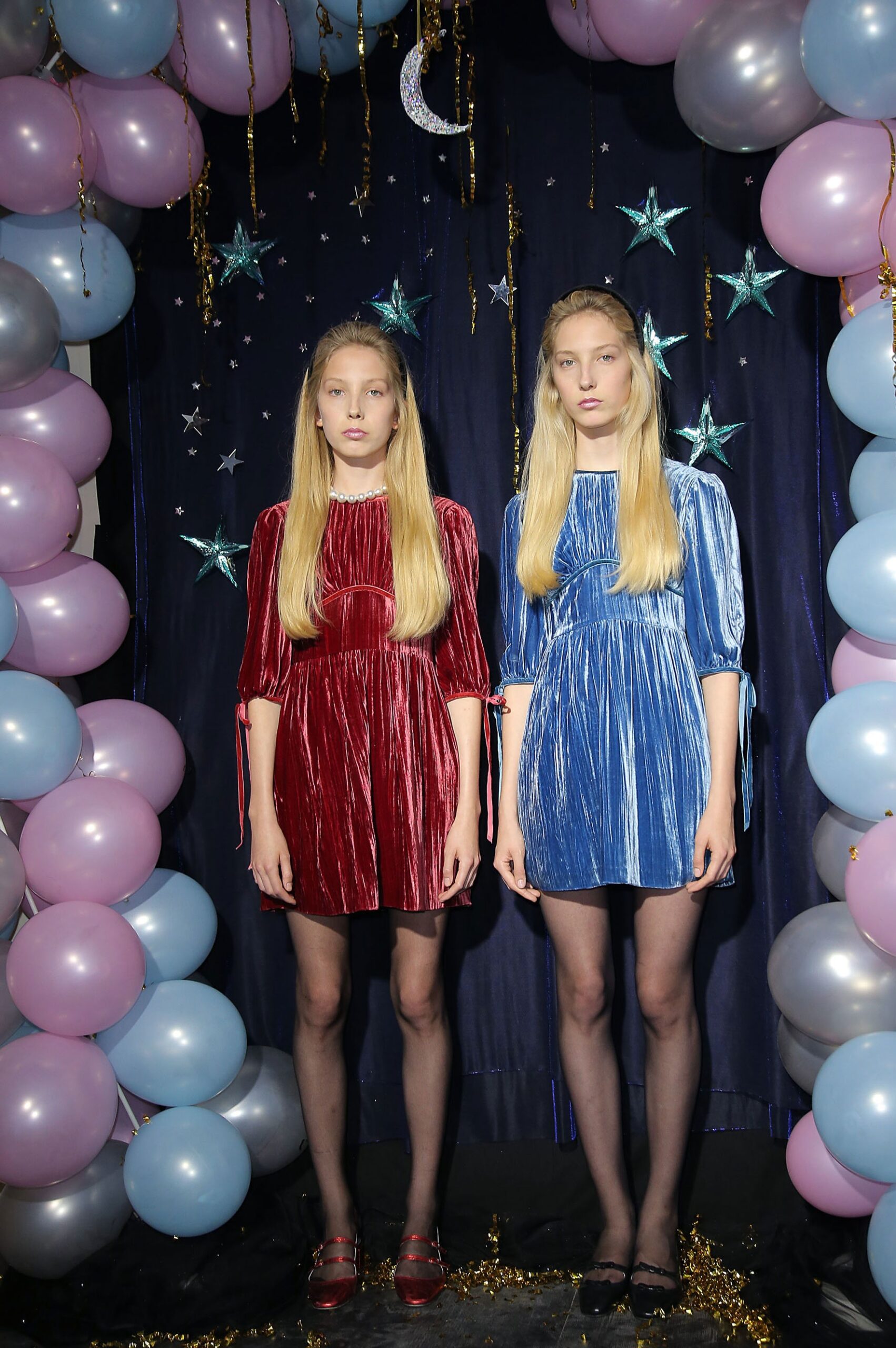 red velvet long-sleeve scoop-neck fitted pleated shiny dress