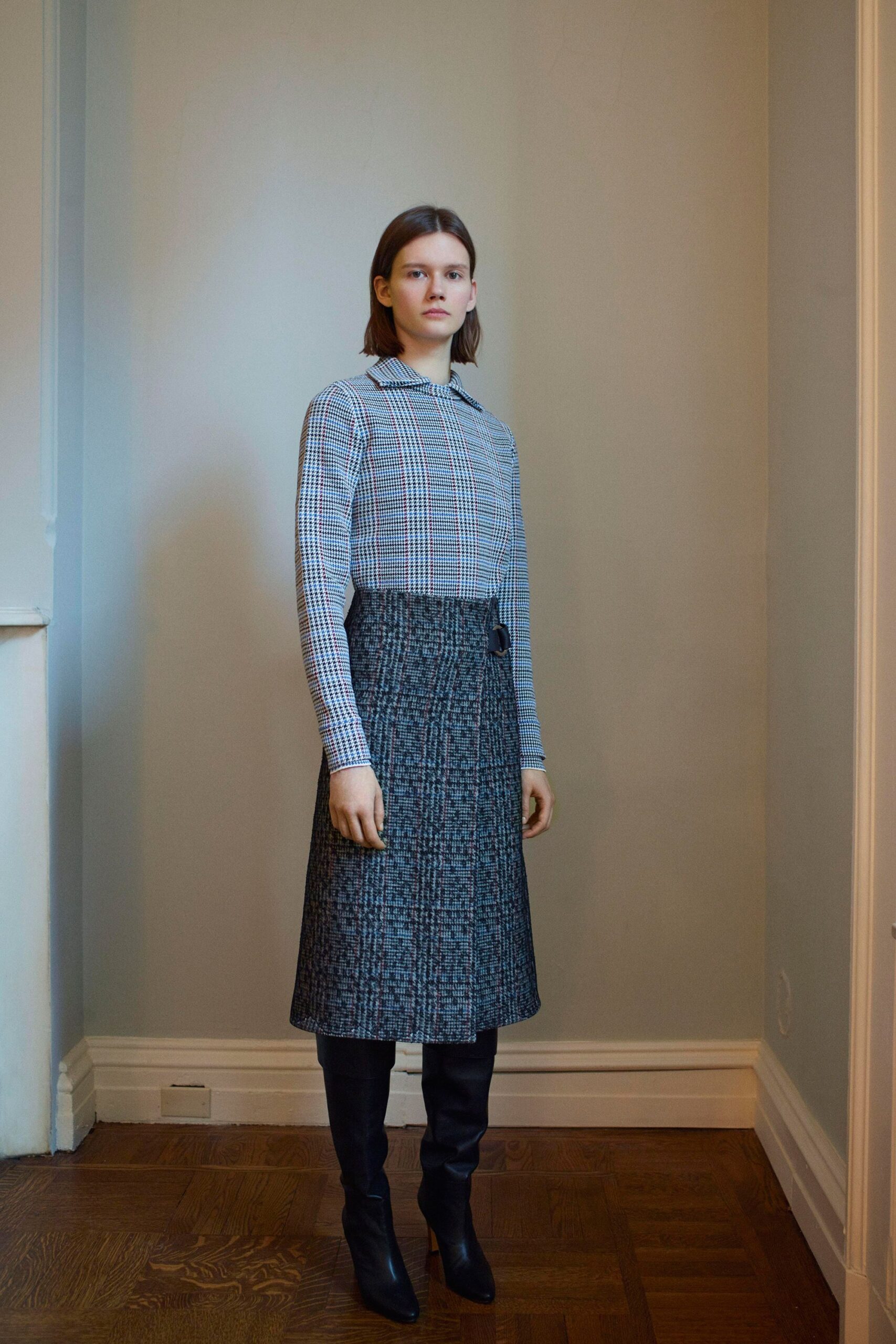 fitted top and pleated midi skirt
