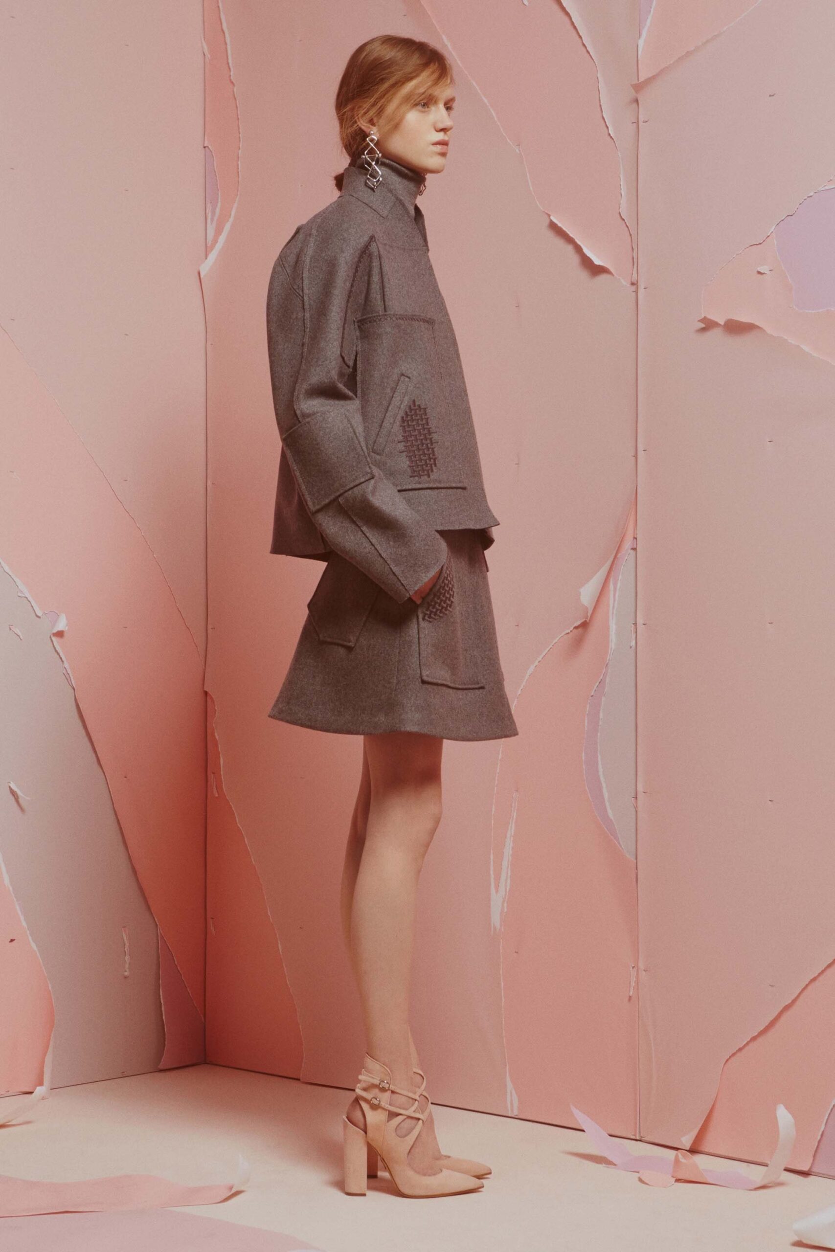 gray wool fitted pockets mini skirt