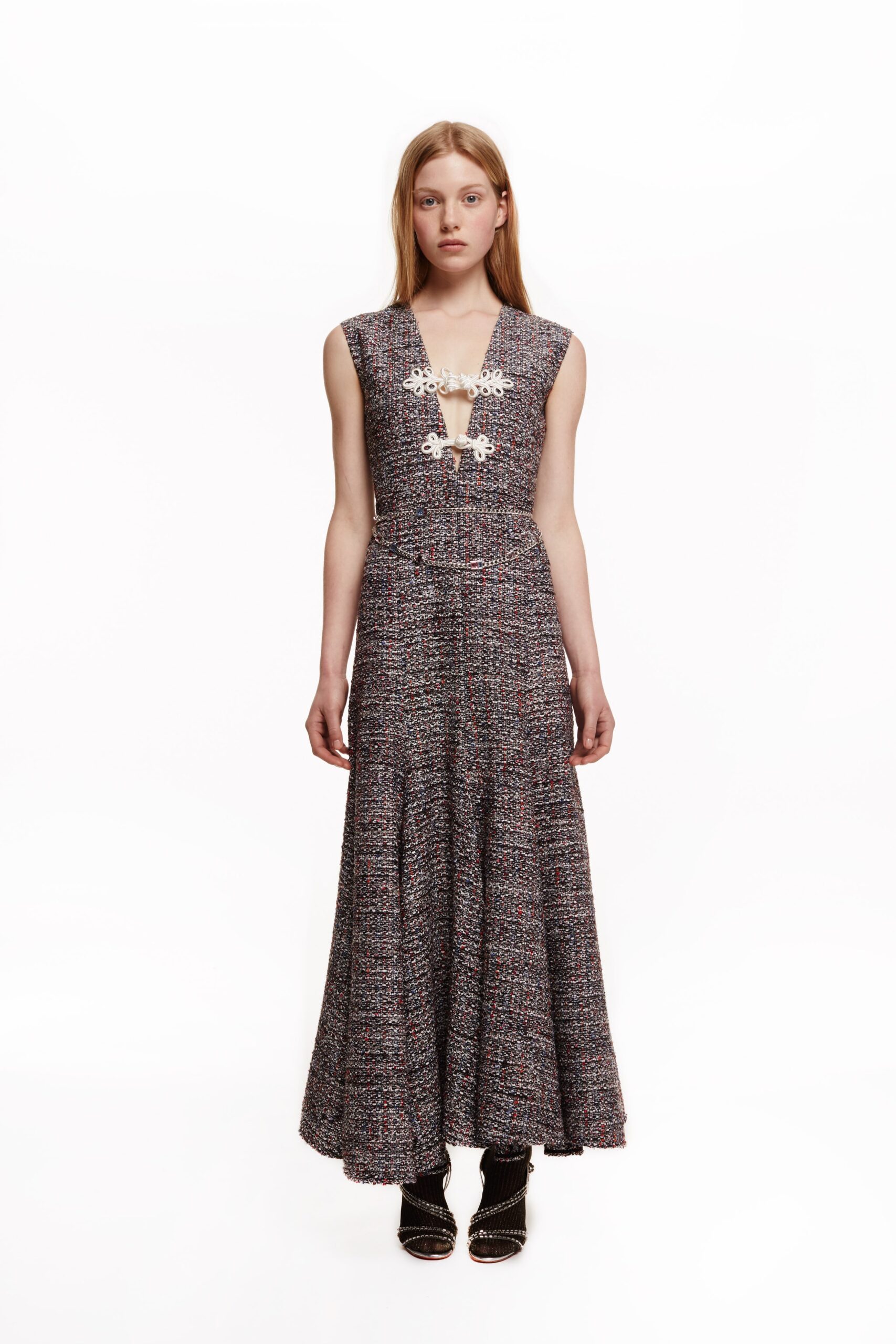 multi-colored fitted maxi dress