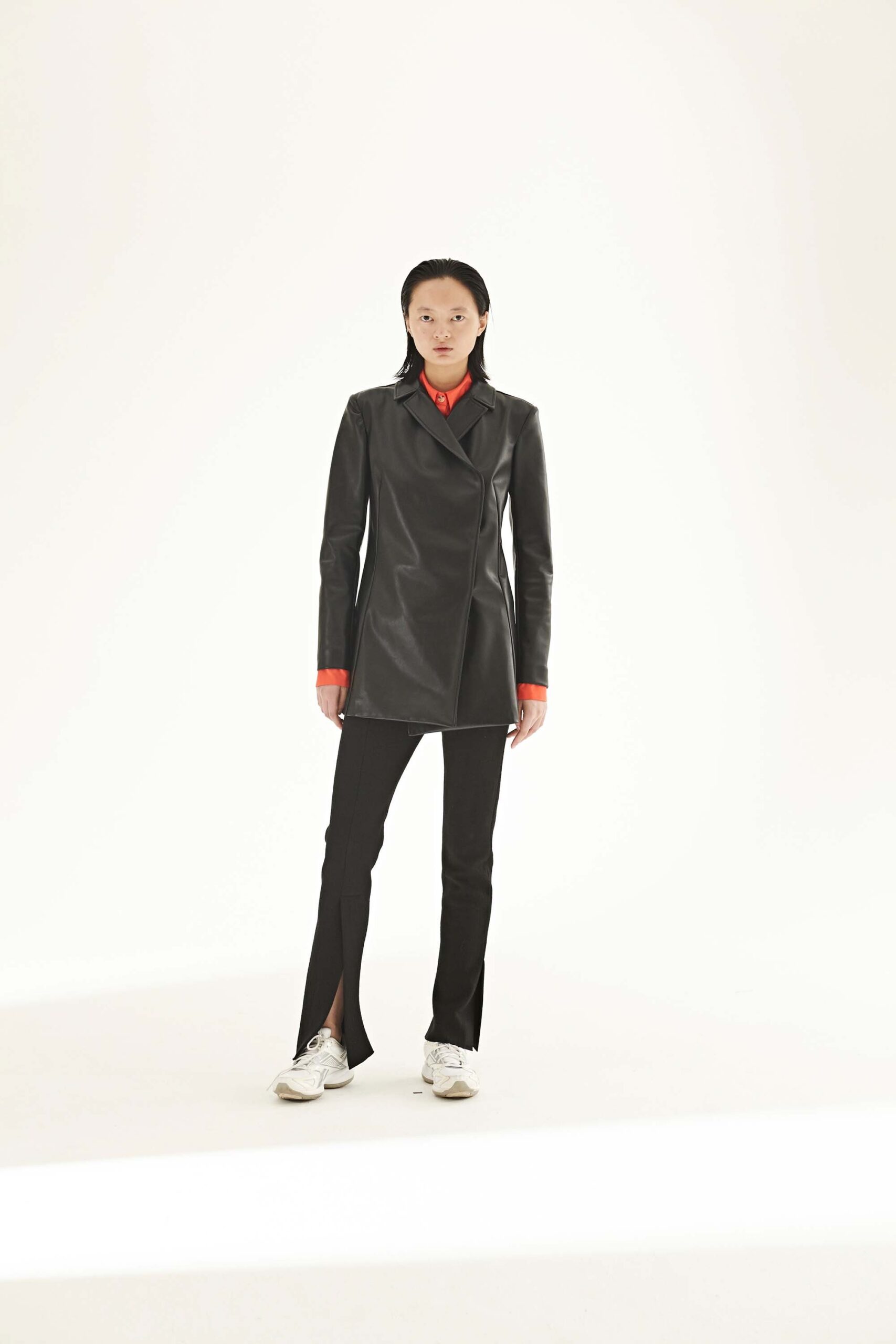 black leather coat with pants