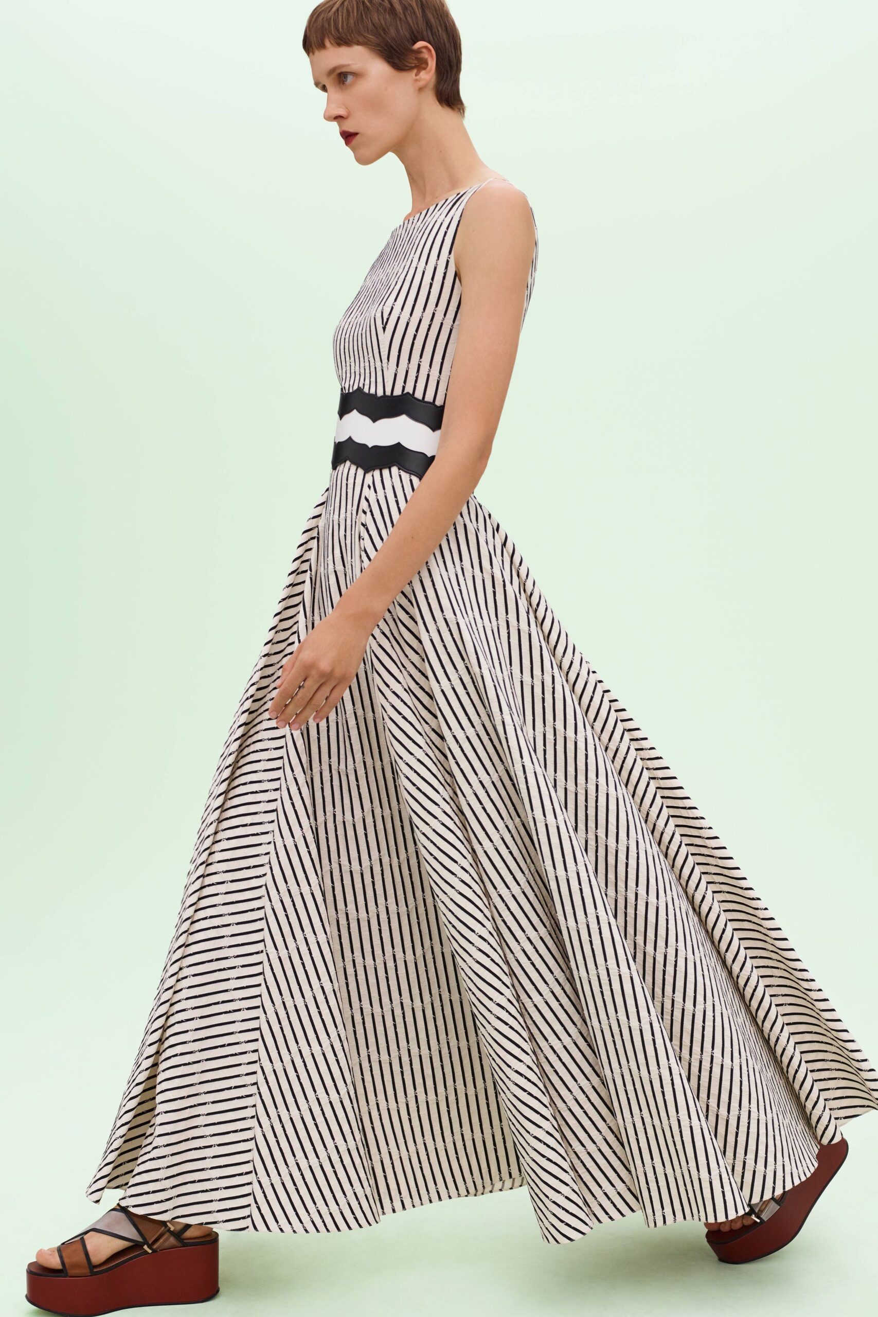 striped white and black maxi dress