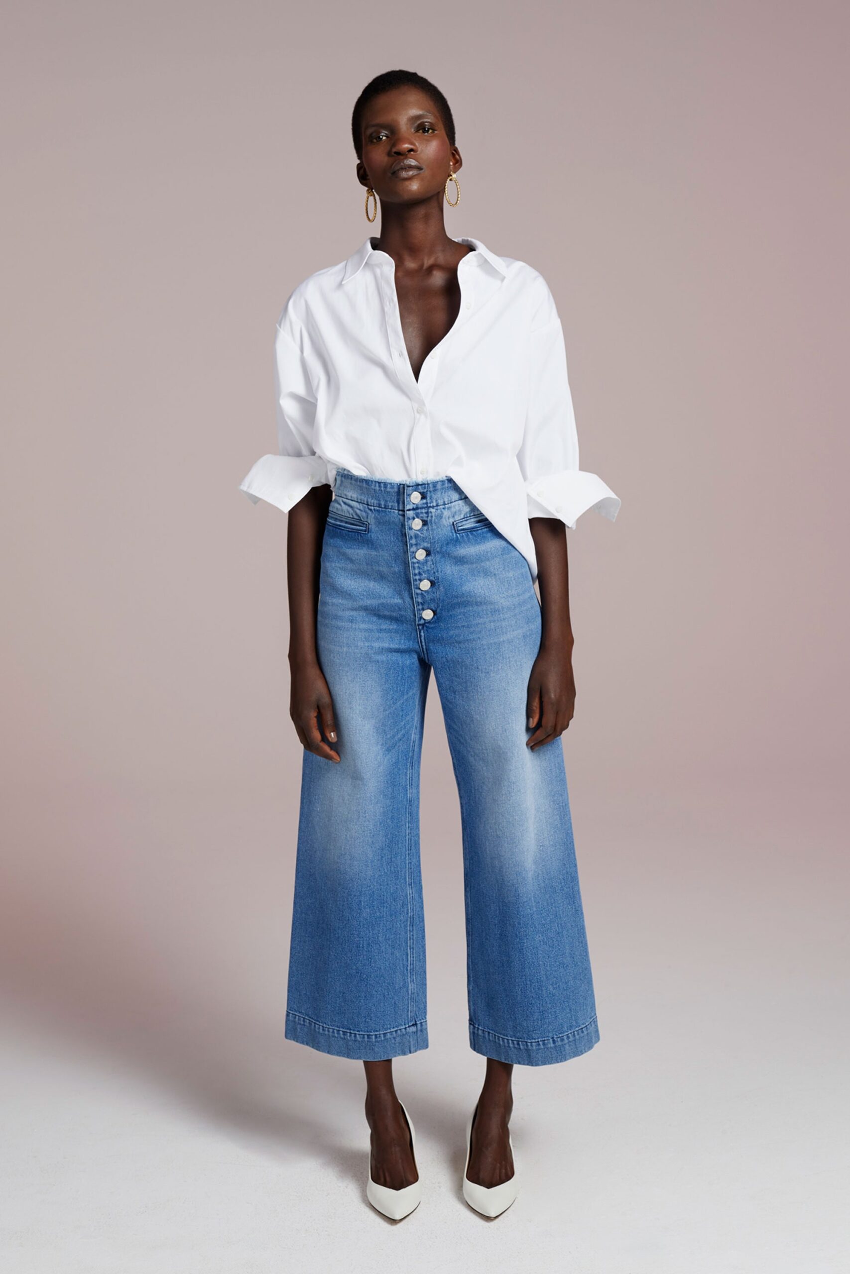 blue denim relaxed high-waisted wide-leg pants