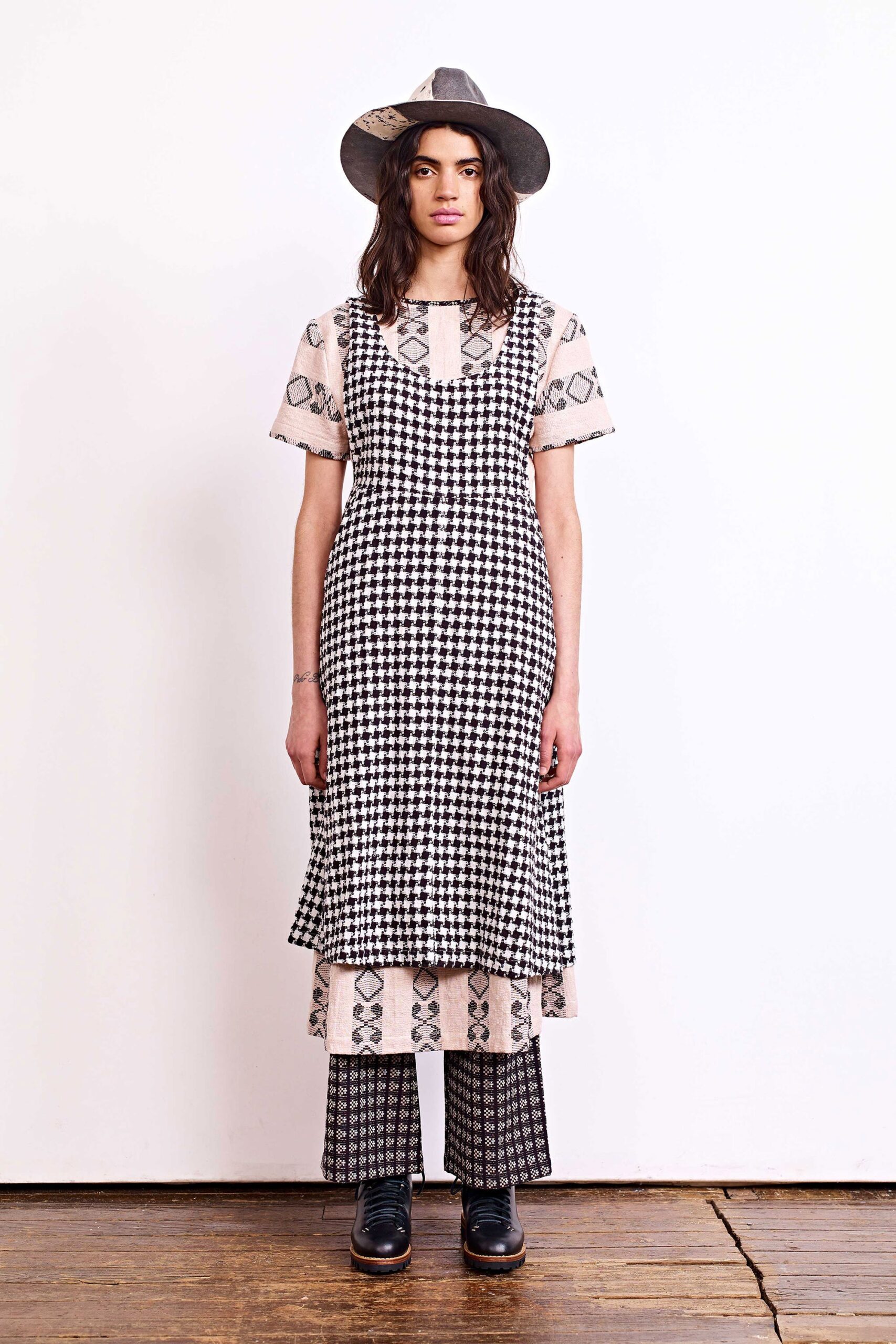 black and white checked dress