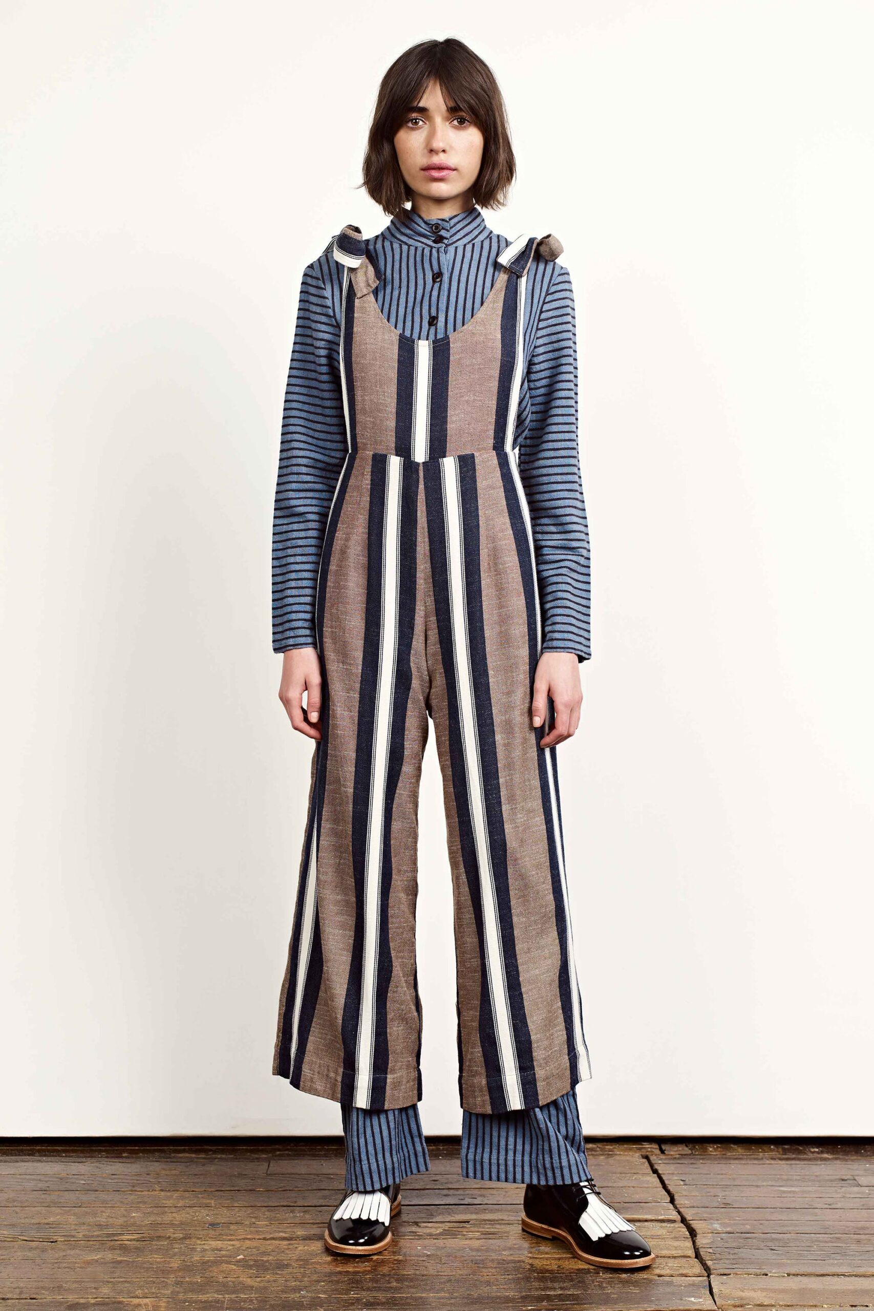 striped cotton jumpsuit and shirt