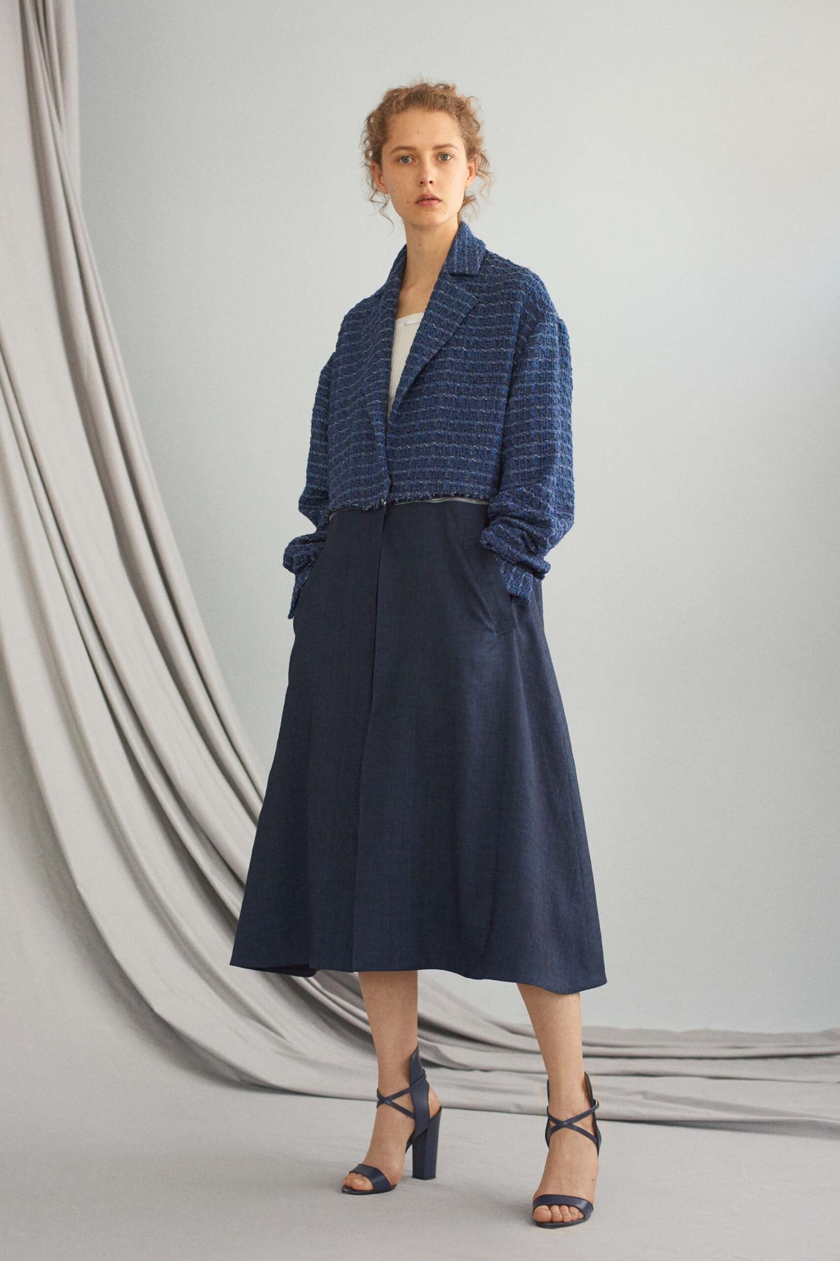 blue cotton jacket and skirt