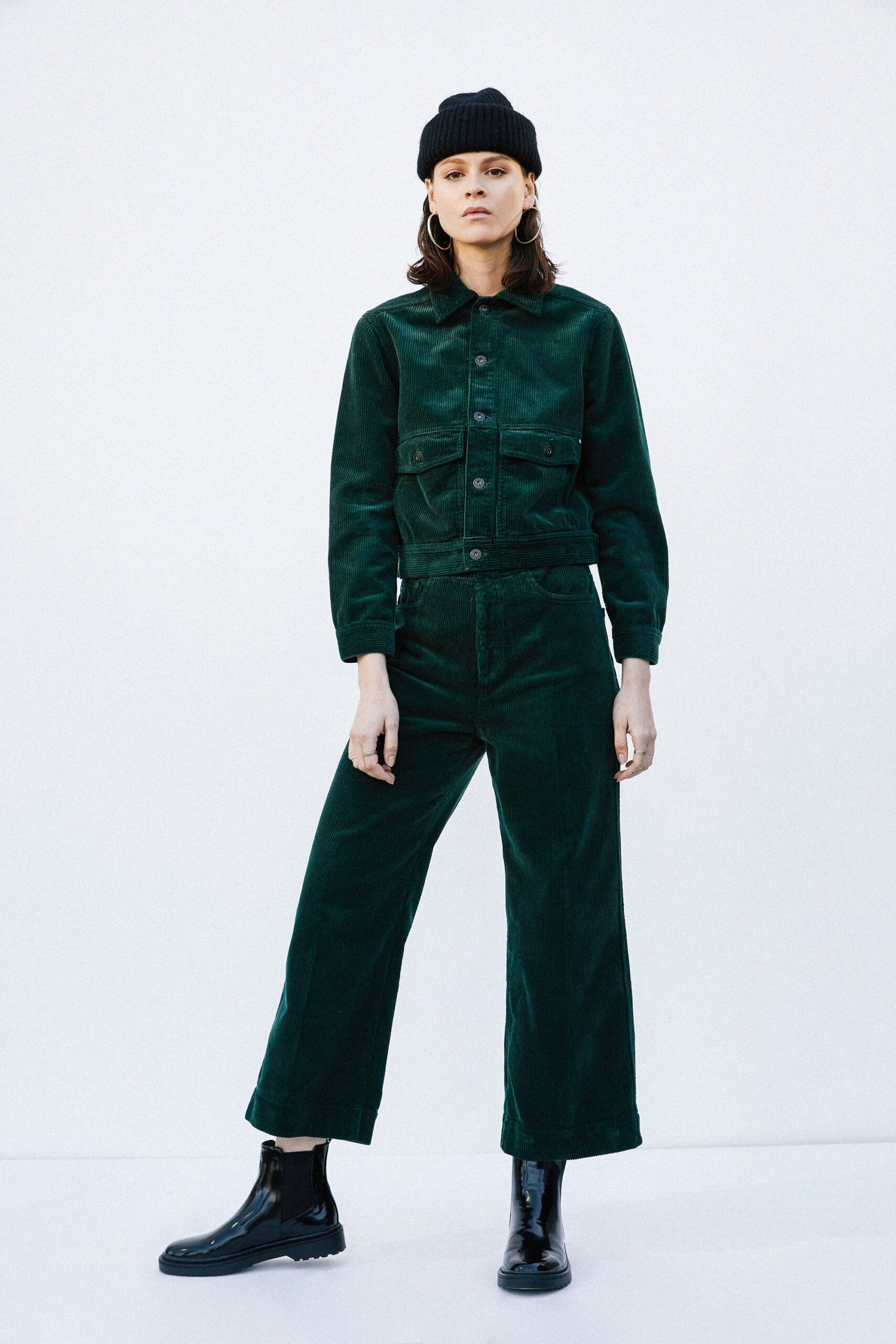 green cotton jacket and pants