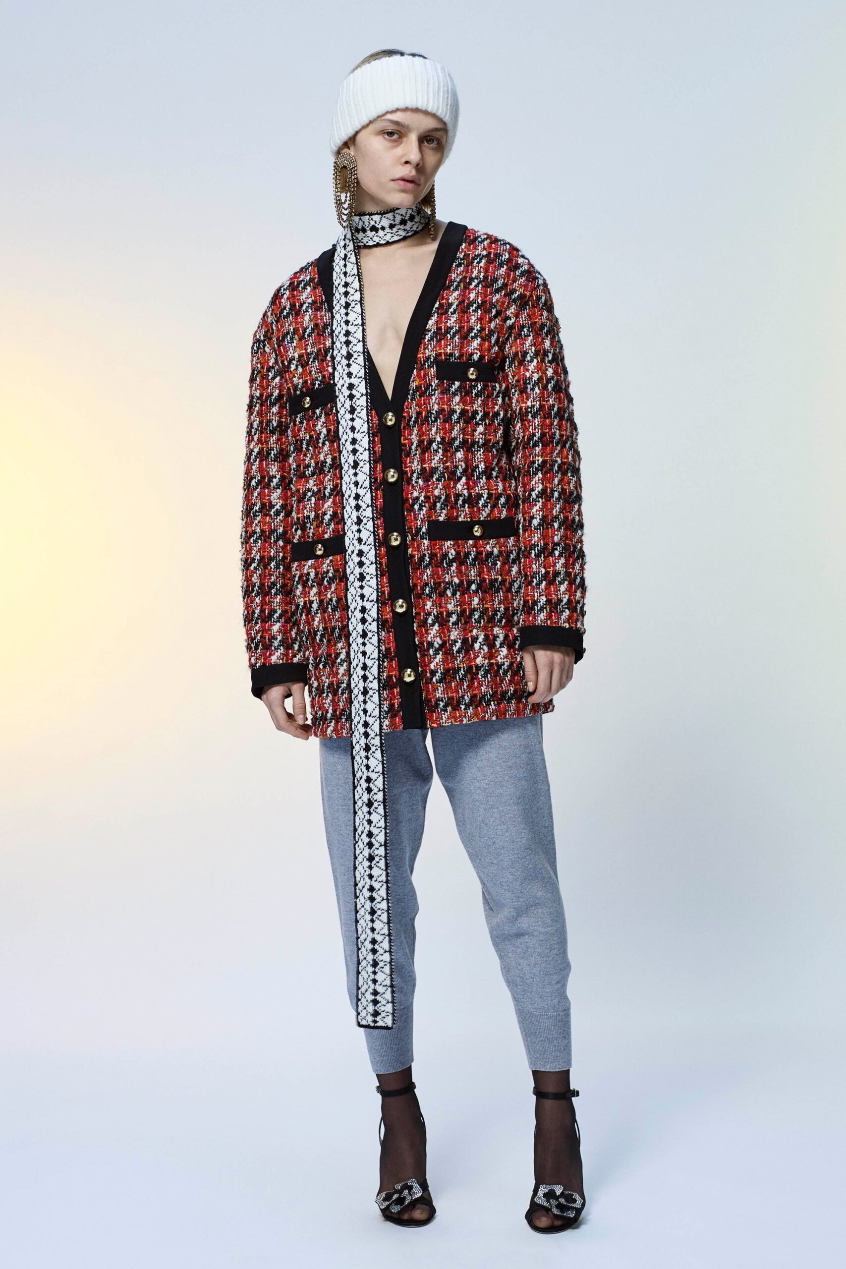 red cotton long-sleeve collared relaxed checked buttoned jacket