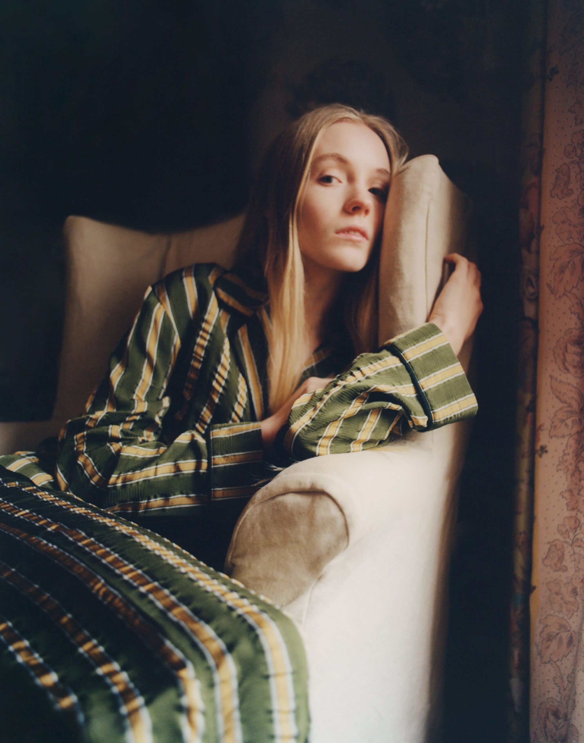 green and yellow striped shirt-dress