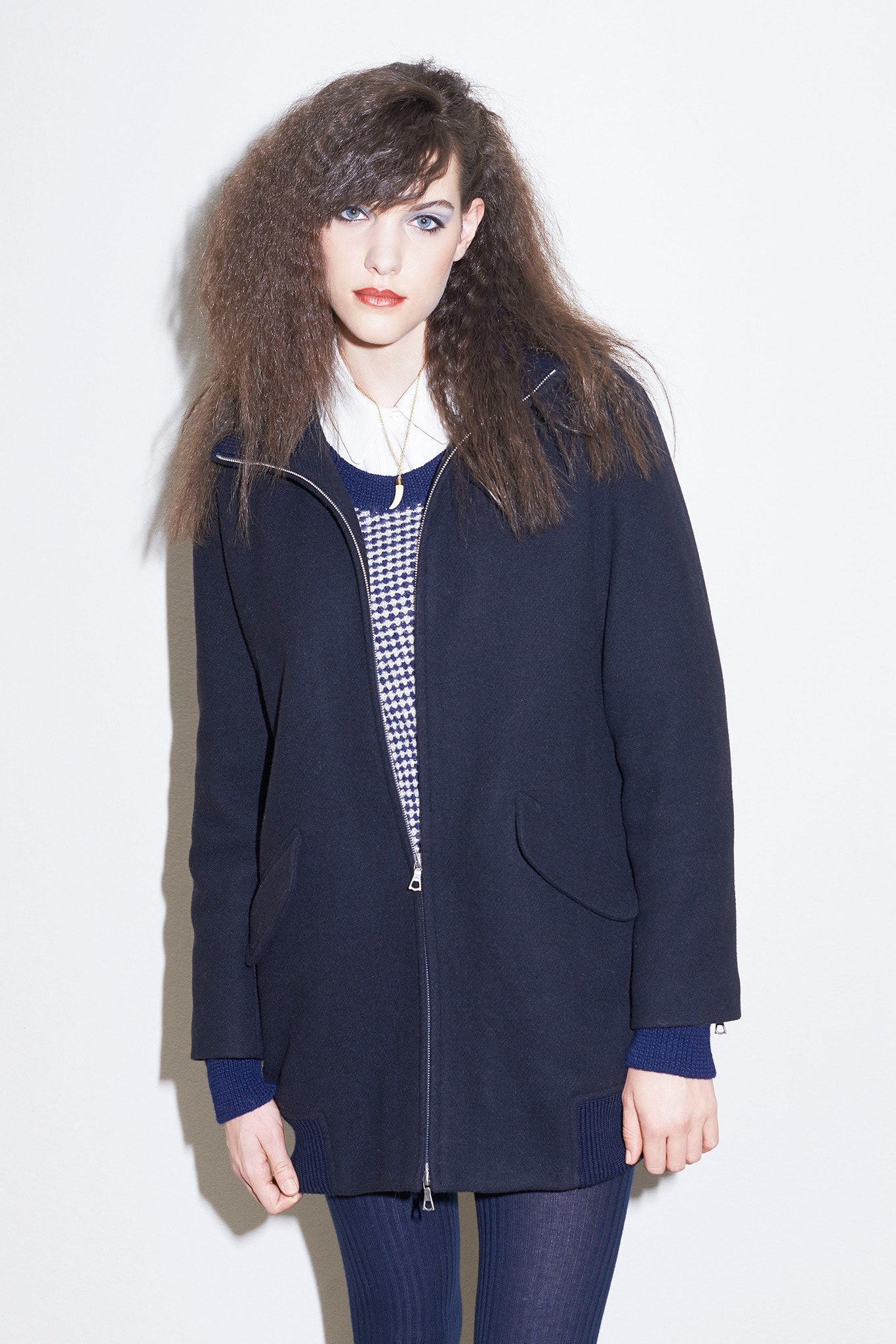 black cotton long-sleeve hooded relaxed zippered pockets coat
