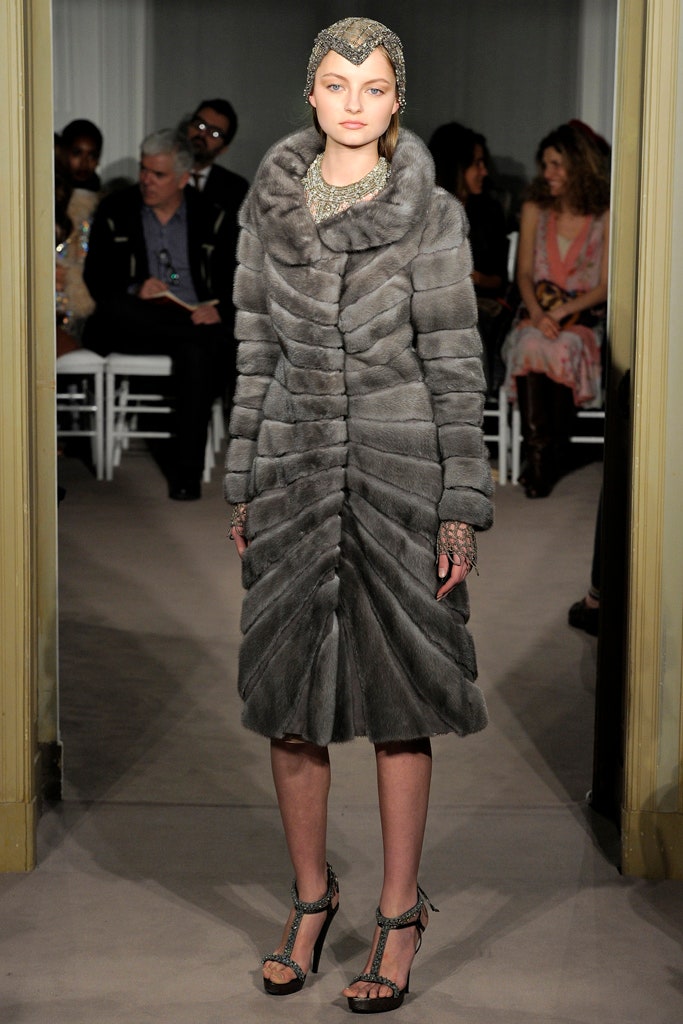 gray fur fitted coat