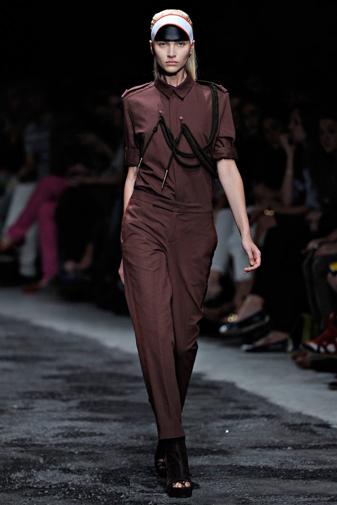 brown fitted jumpsuit with hat