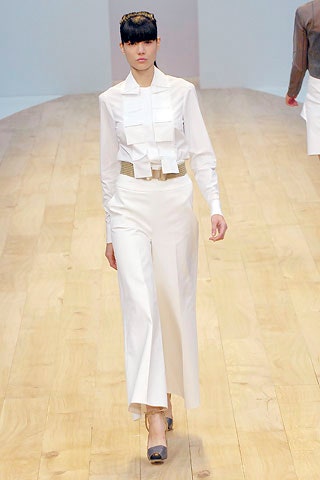 white fitted blouse and relaxed pants